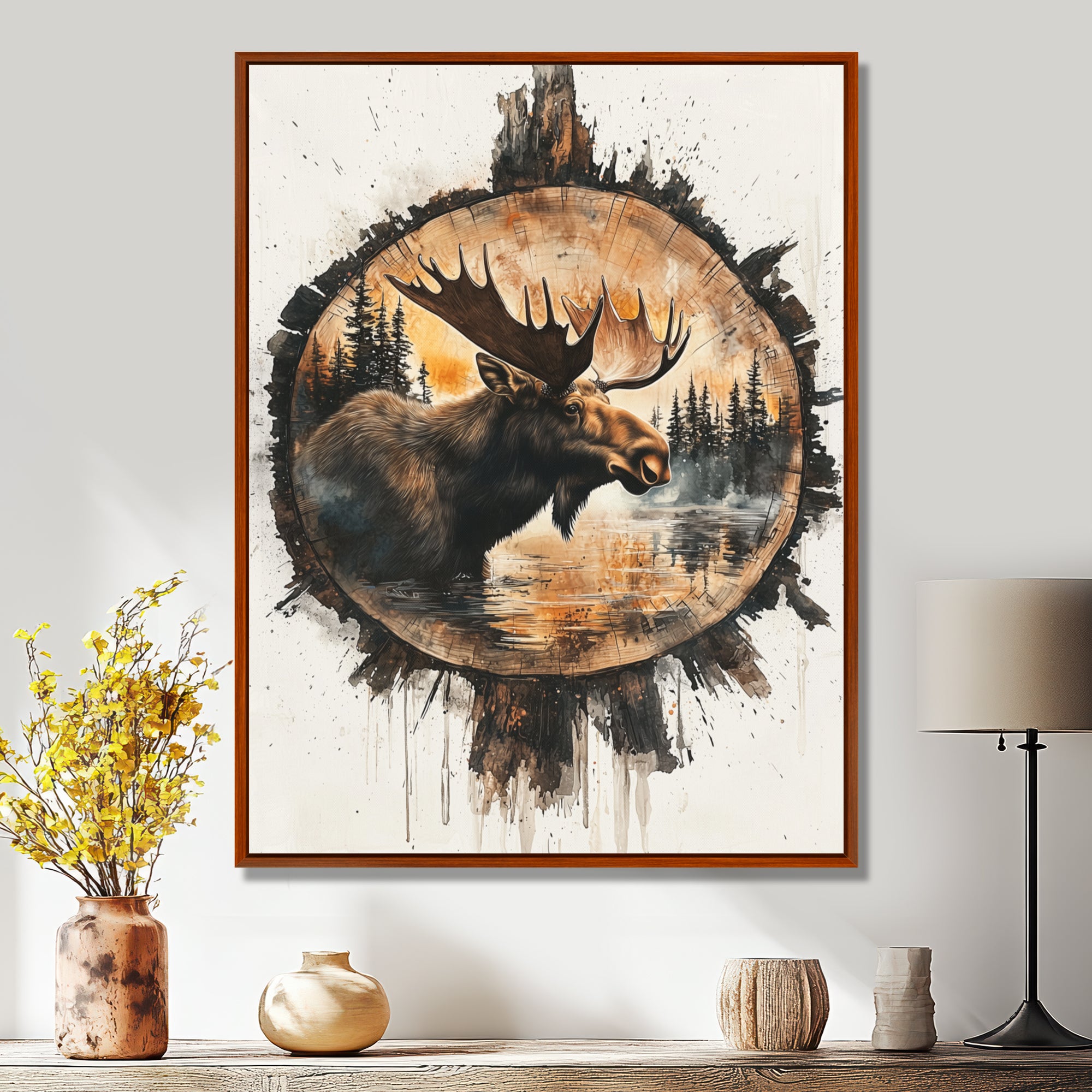 Canadian Moose Portrait In A Lake Landscape - Moose Large Canvas Wall Art