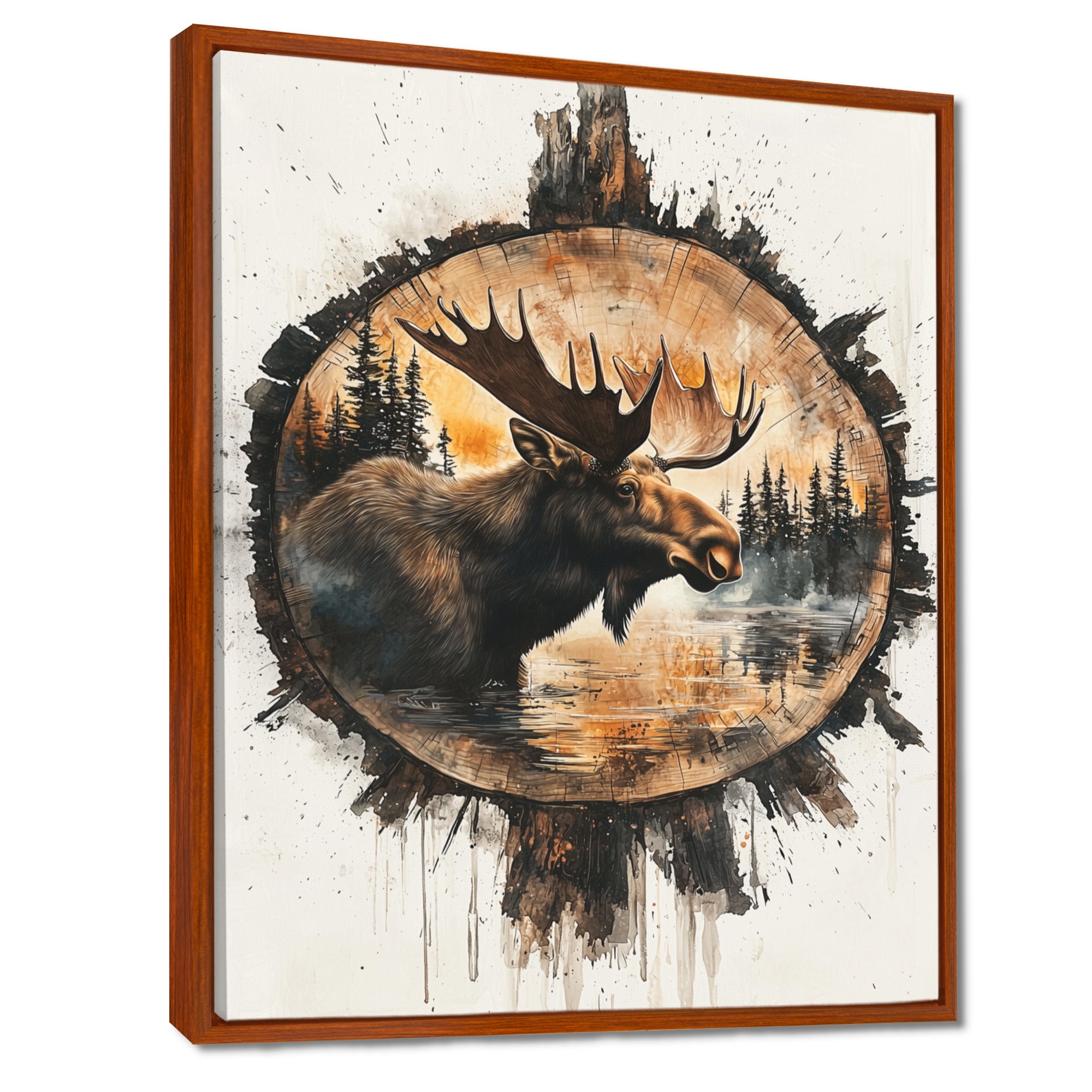 Canadian Moose Portrait In A Lake Landscape - Moose Large Canvas Wall Art