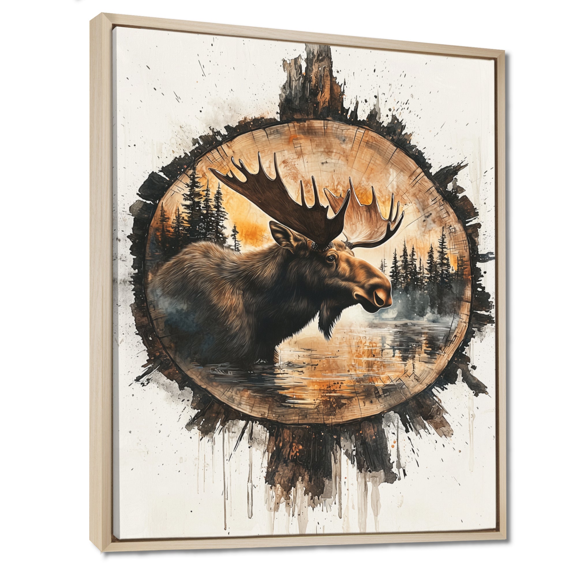 Canadian Moose Portrait In A Lake Landscape - Moose Large Canvas Wall Art