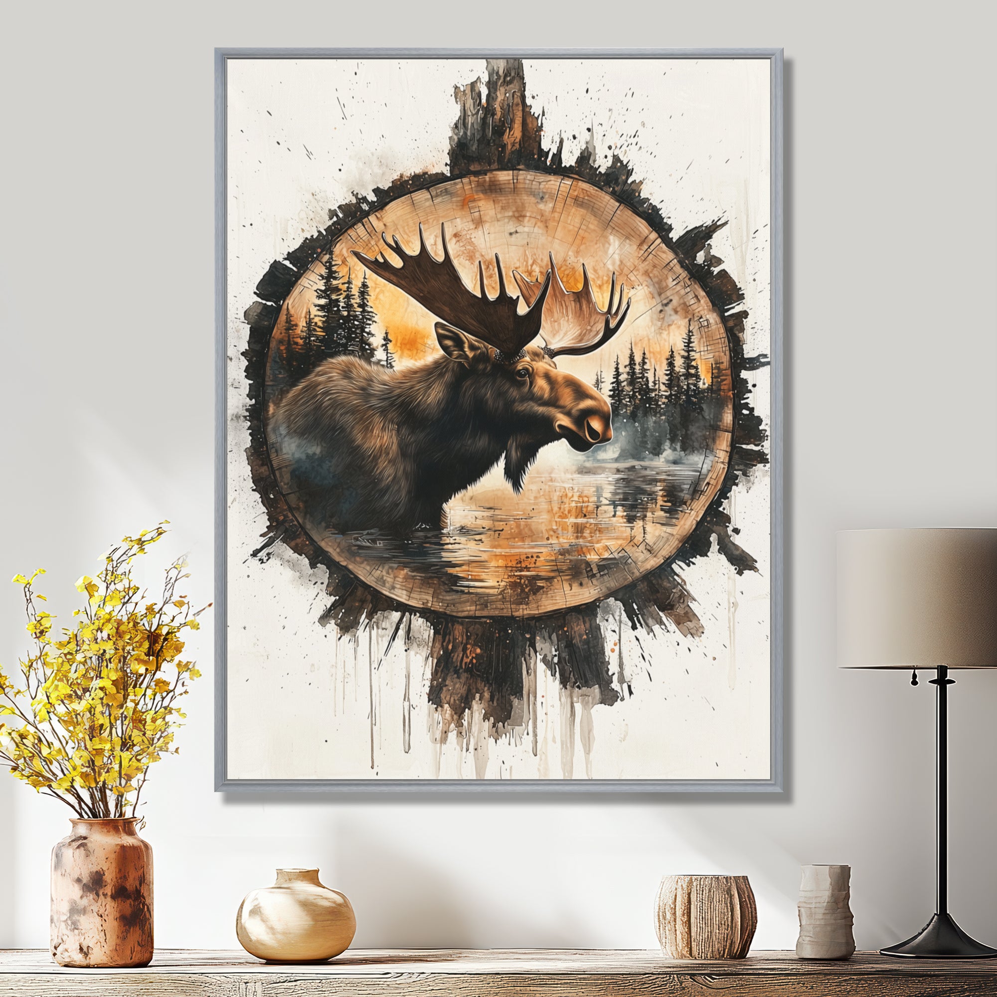 Canadian Moose Portrait In A Lake Landscape - Moose Large Canvas Wall Art