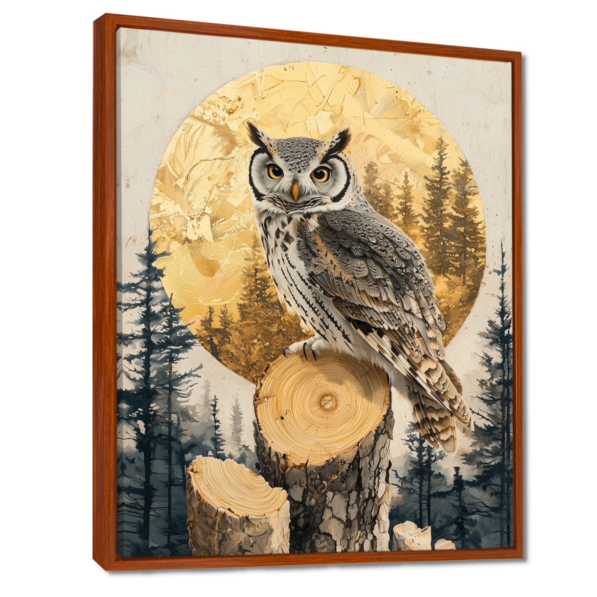 Owl Into Golden Forest Landscape - Owl Wall Art Prints