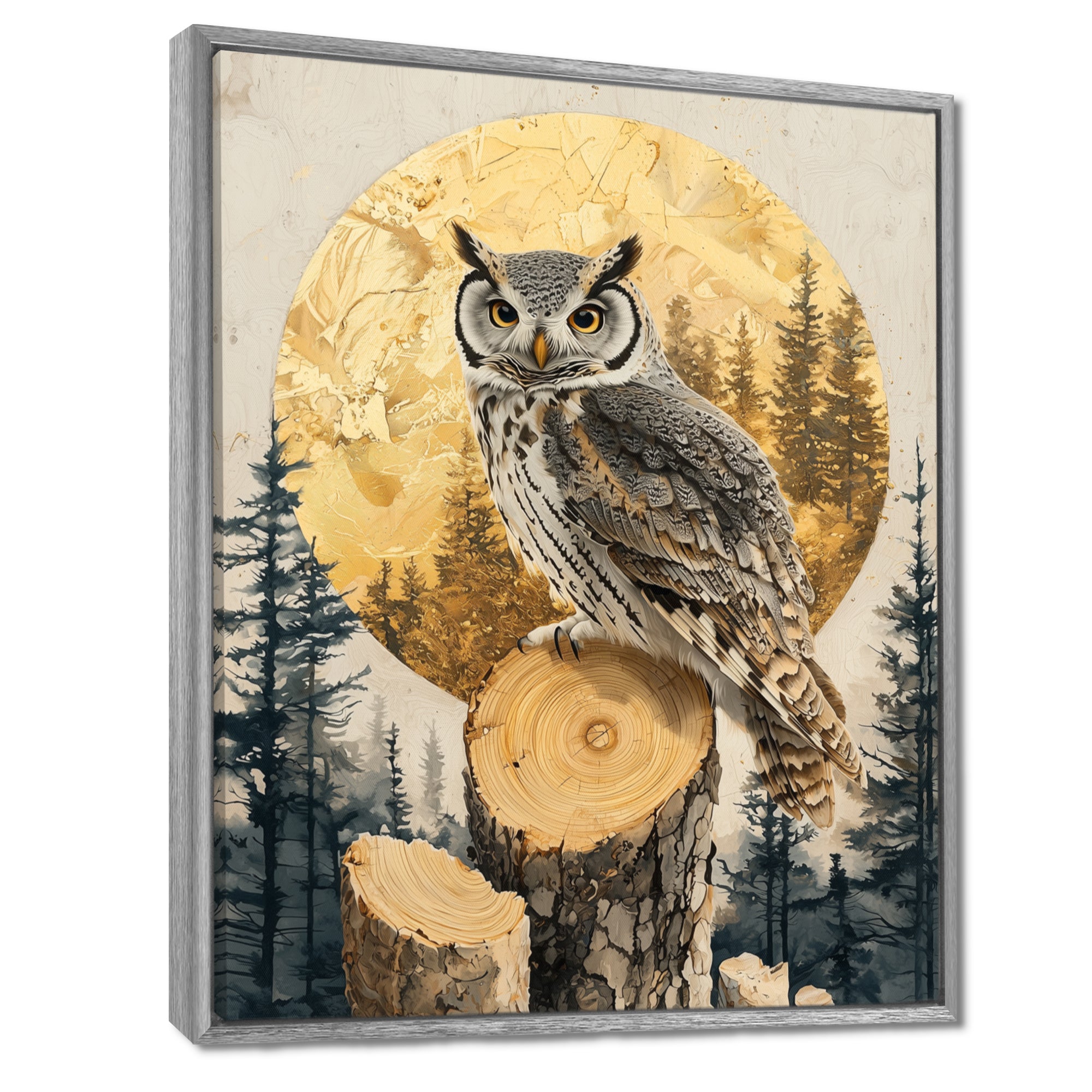 Owl Into Golden Forest Landscape - Owl Wall Art Prints