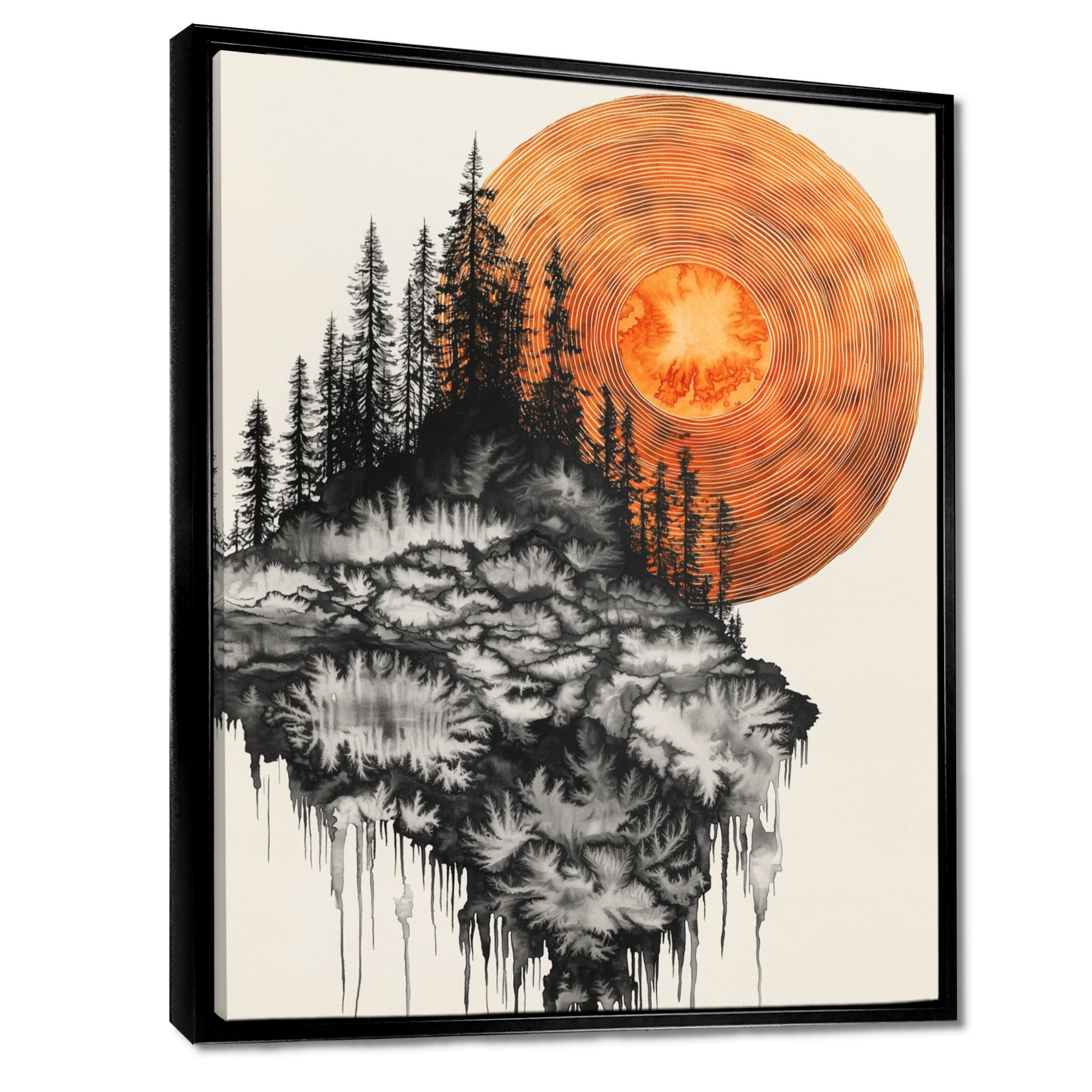 Sunrise Of A Dark Onyx Forest - Orange Owl Wall Art