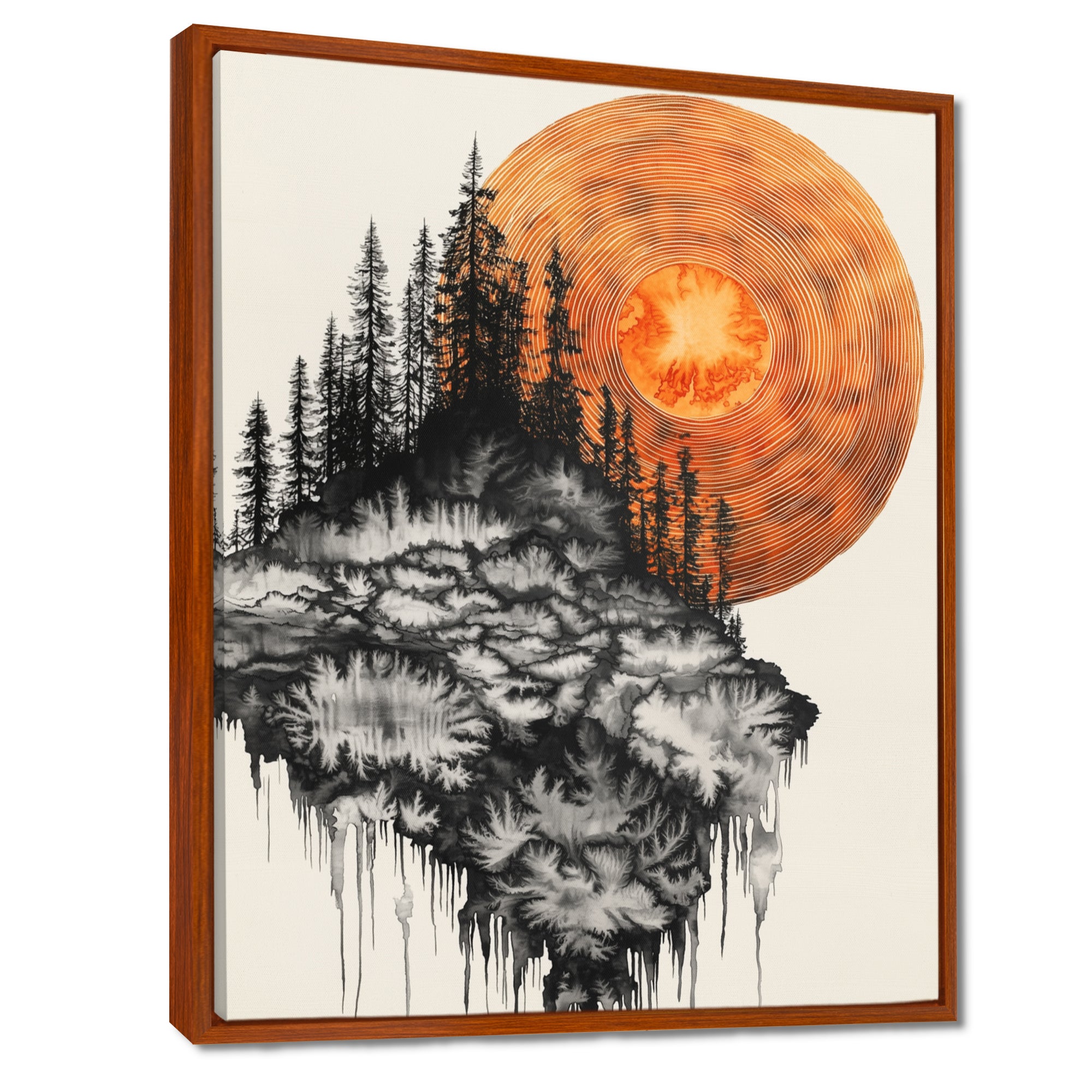 Sunrise Of A Dark Onyx Forest - Orange Owl Wall Art