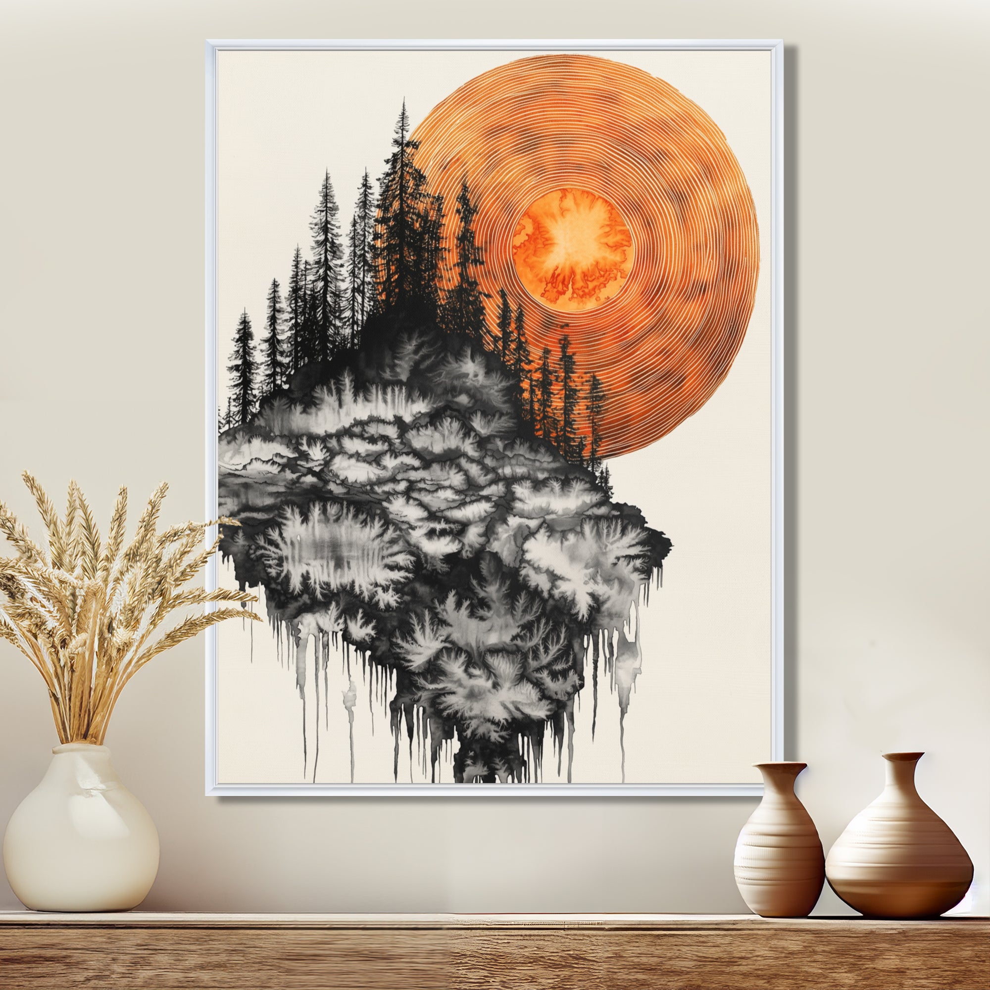 Sunrise Of A Dark Onyx Forest - Orange Owl Wall Art