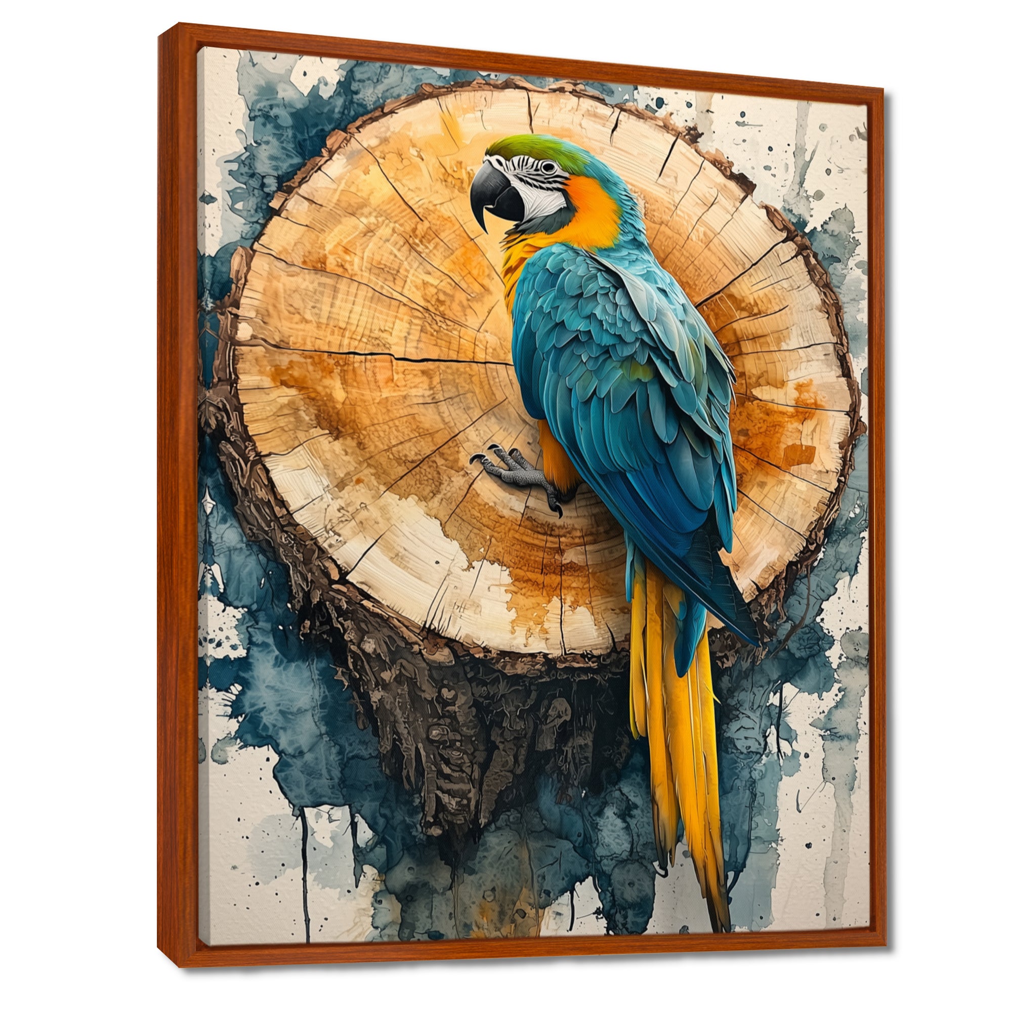 Parrot At Tropical Tree On Slide - Parrot Canvas Wall Art