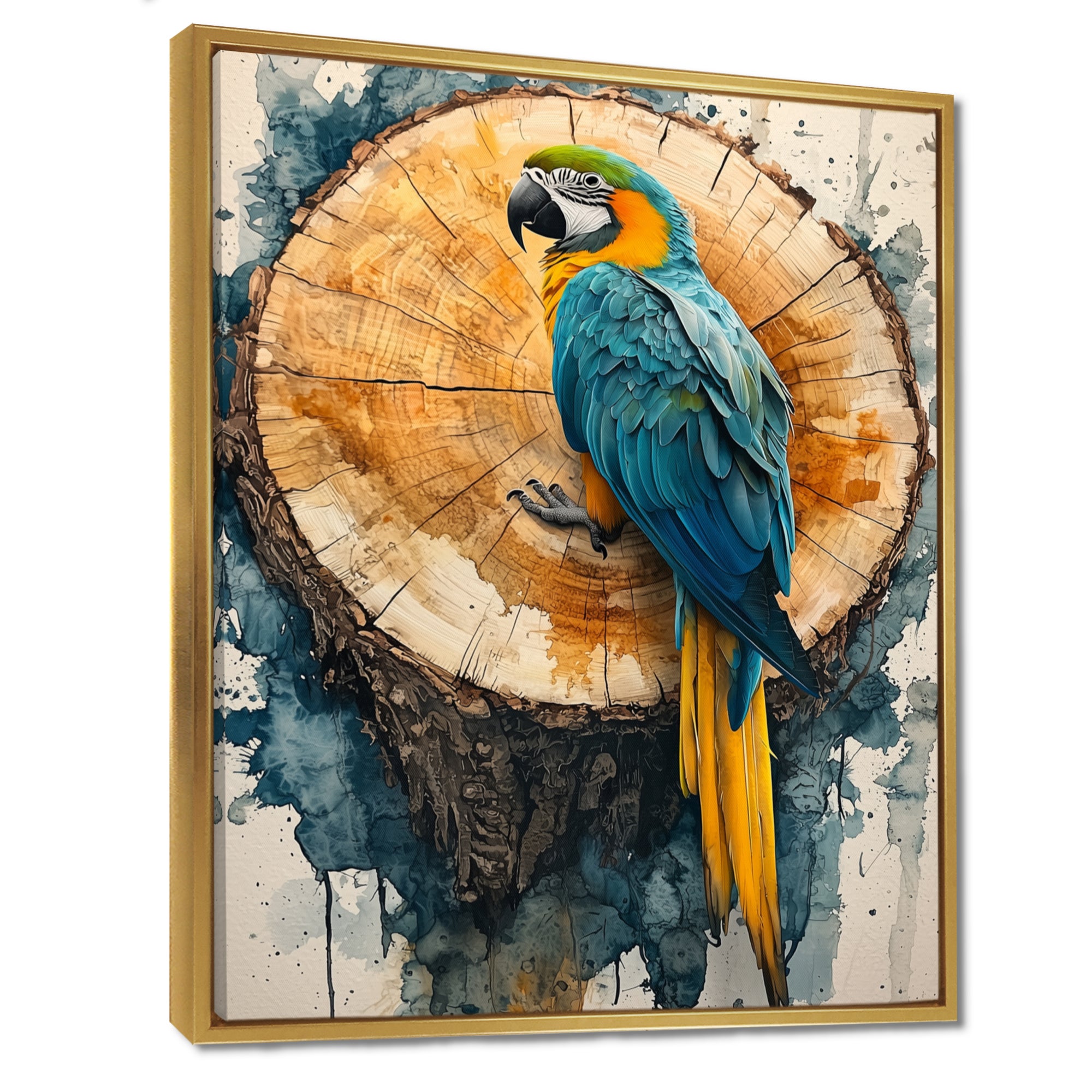 Parrot At Tropical Tree On Slide - Parrot Canvas Wall Art