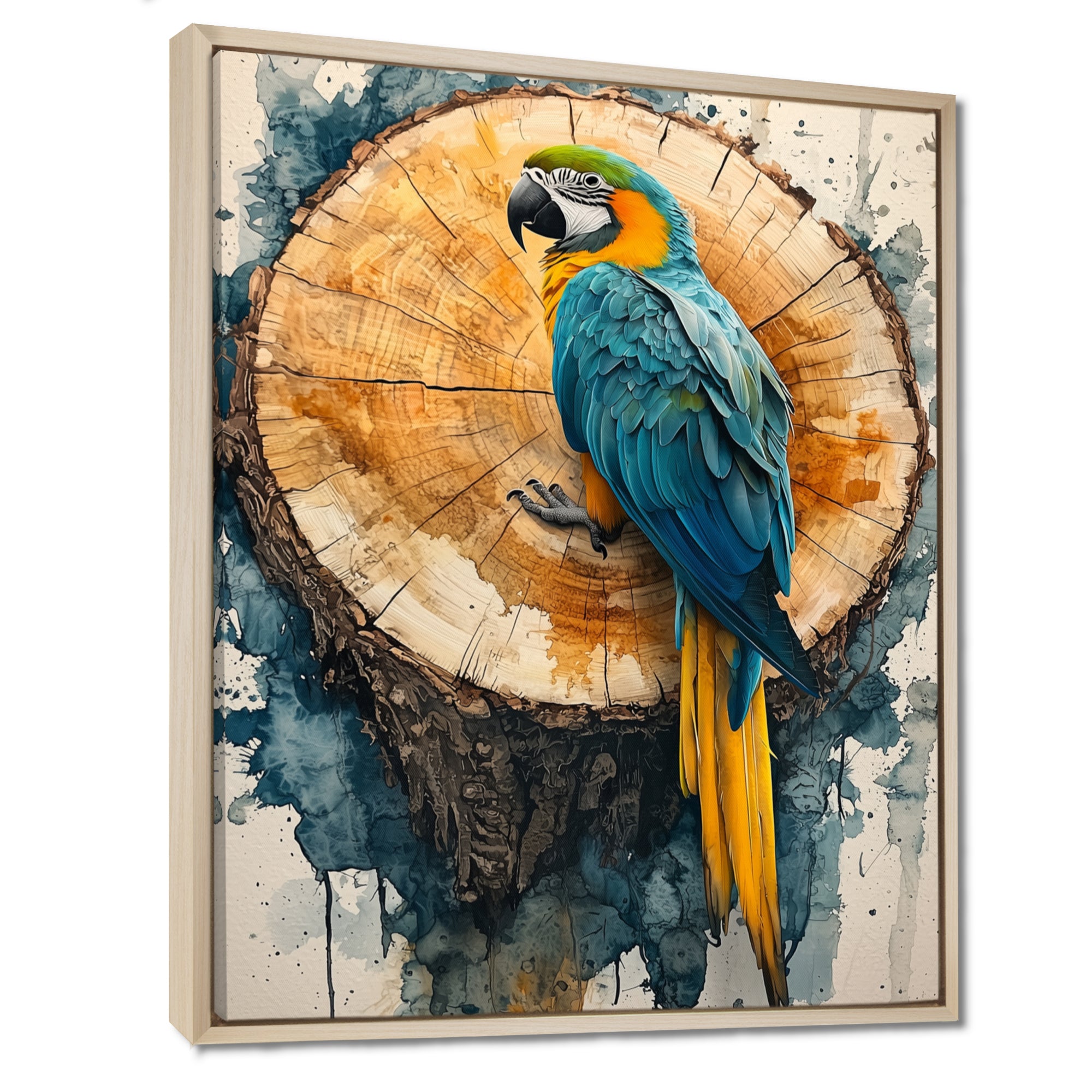 Parrot At Tropical Tree On Slide - Parrot Canvas Wall Art
