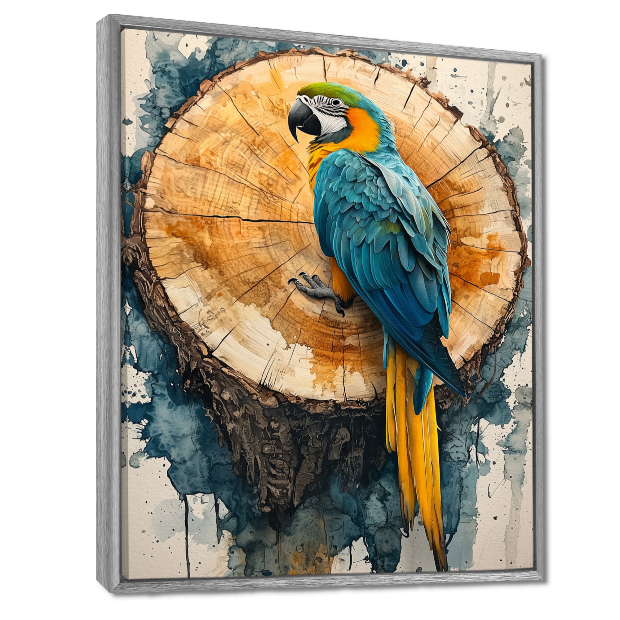 Parrot At Tropical Tree On Slide - Parrot Canvas Wall Art