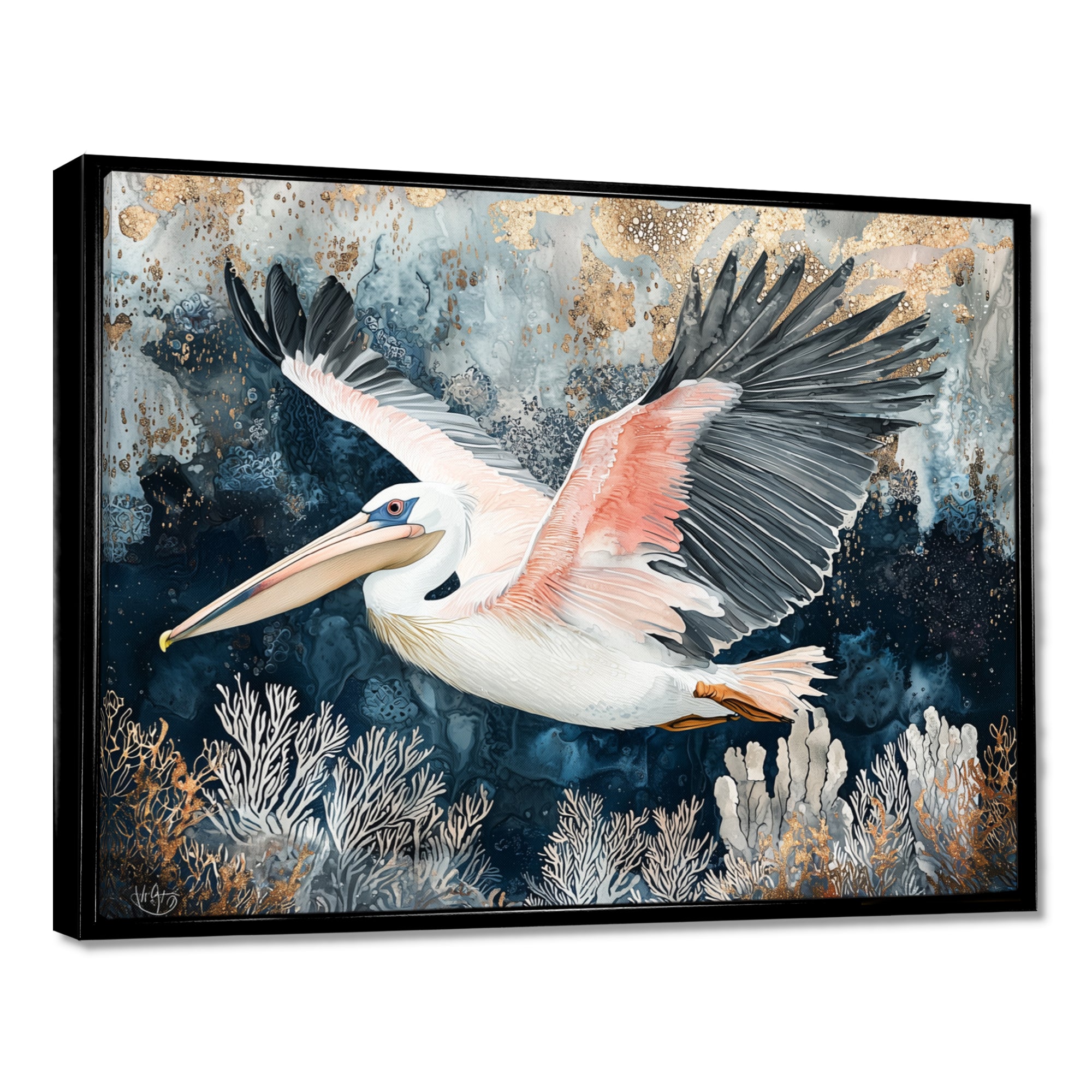 Pelican Flying Above Ocean Landscape - Pelican Wall Art Prints