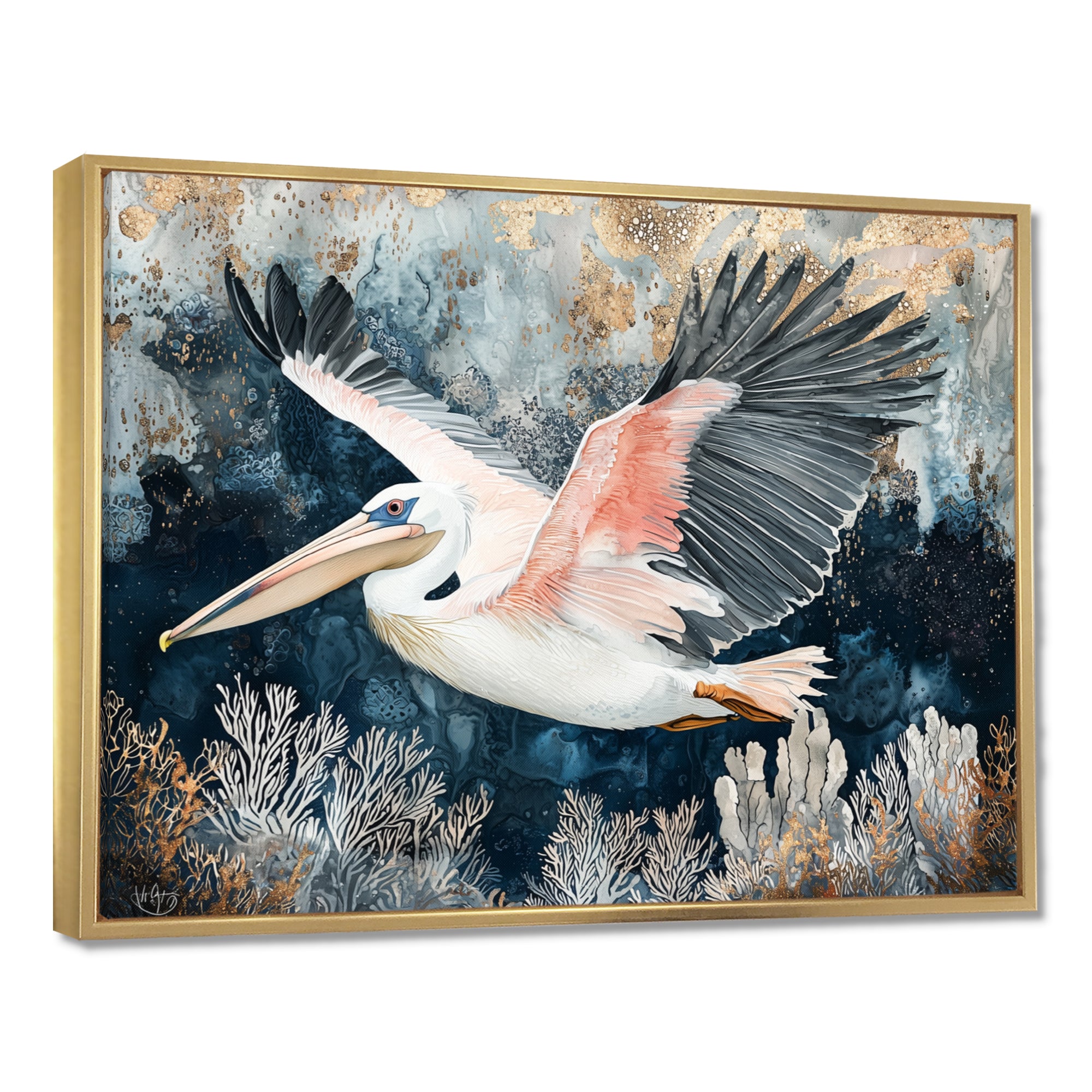 Pelican Flying Above Ocean Landscape - Pelican Wall Art Prints
