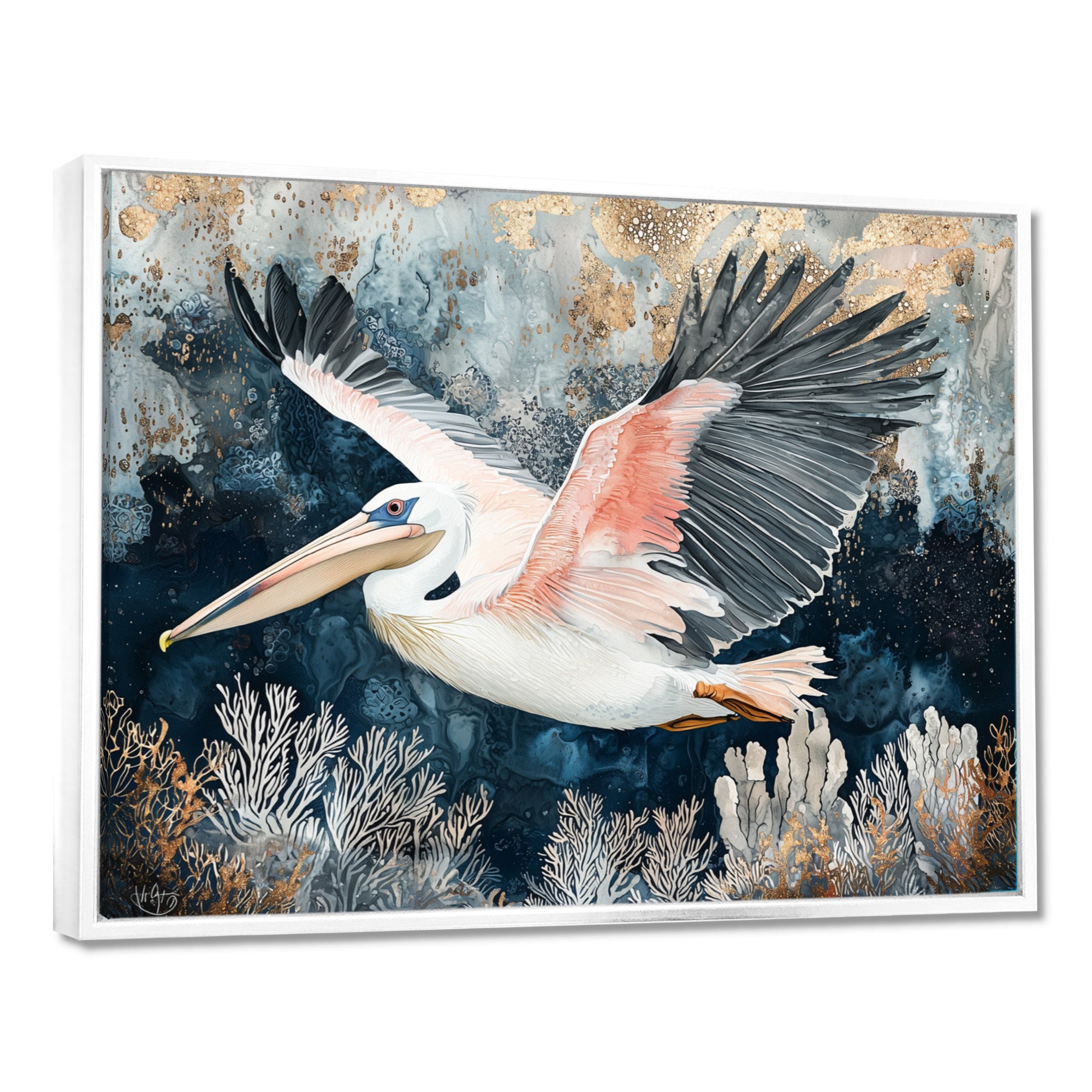Pelican Flying Above Ocean Landscape - Pelican Wall Art Prints