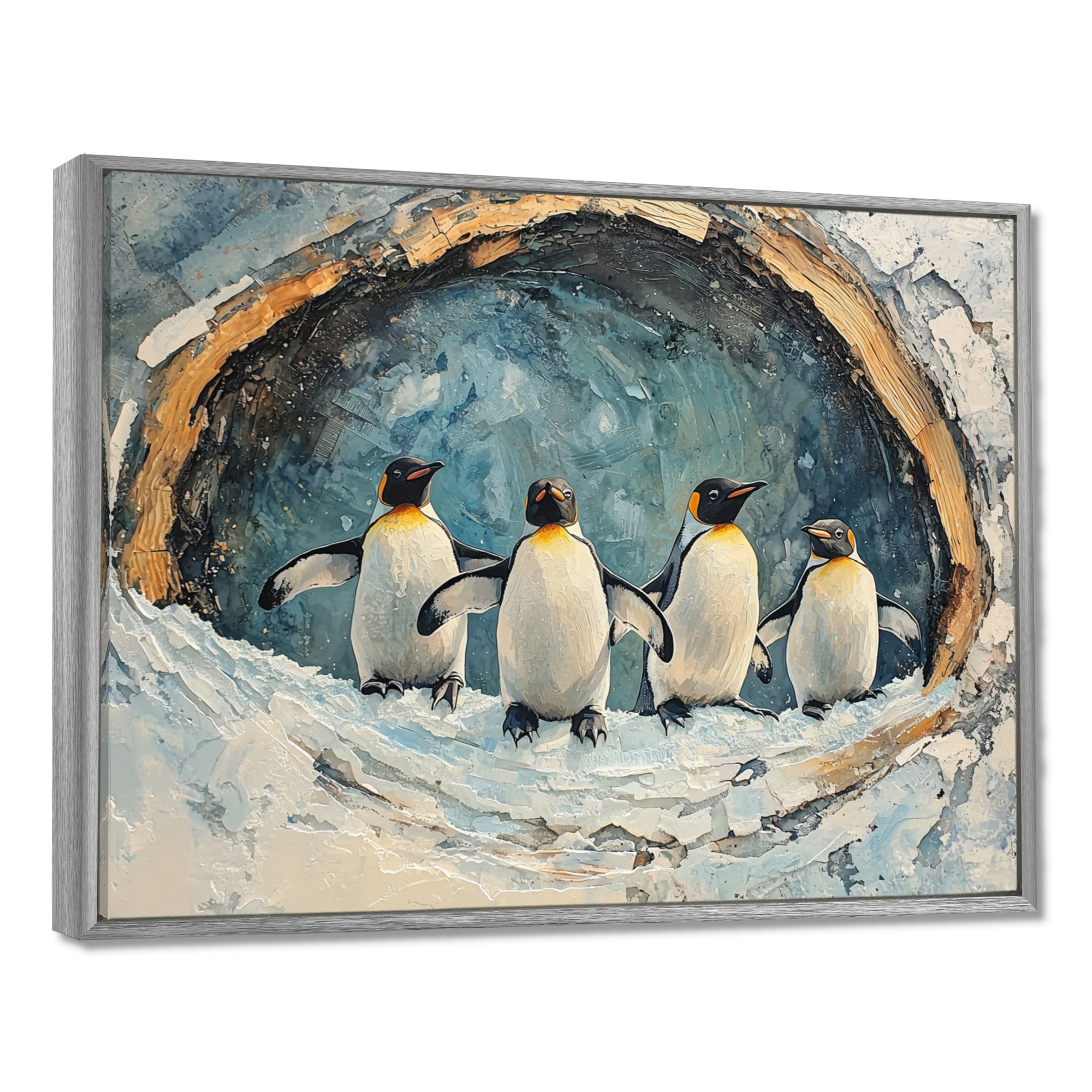 Penguin Family In A Winter Landscape - White Penguin Wall Art