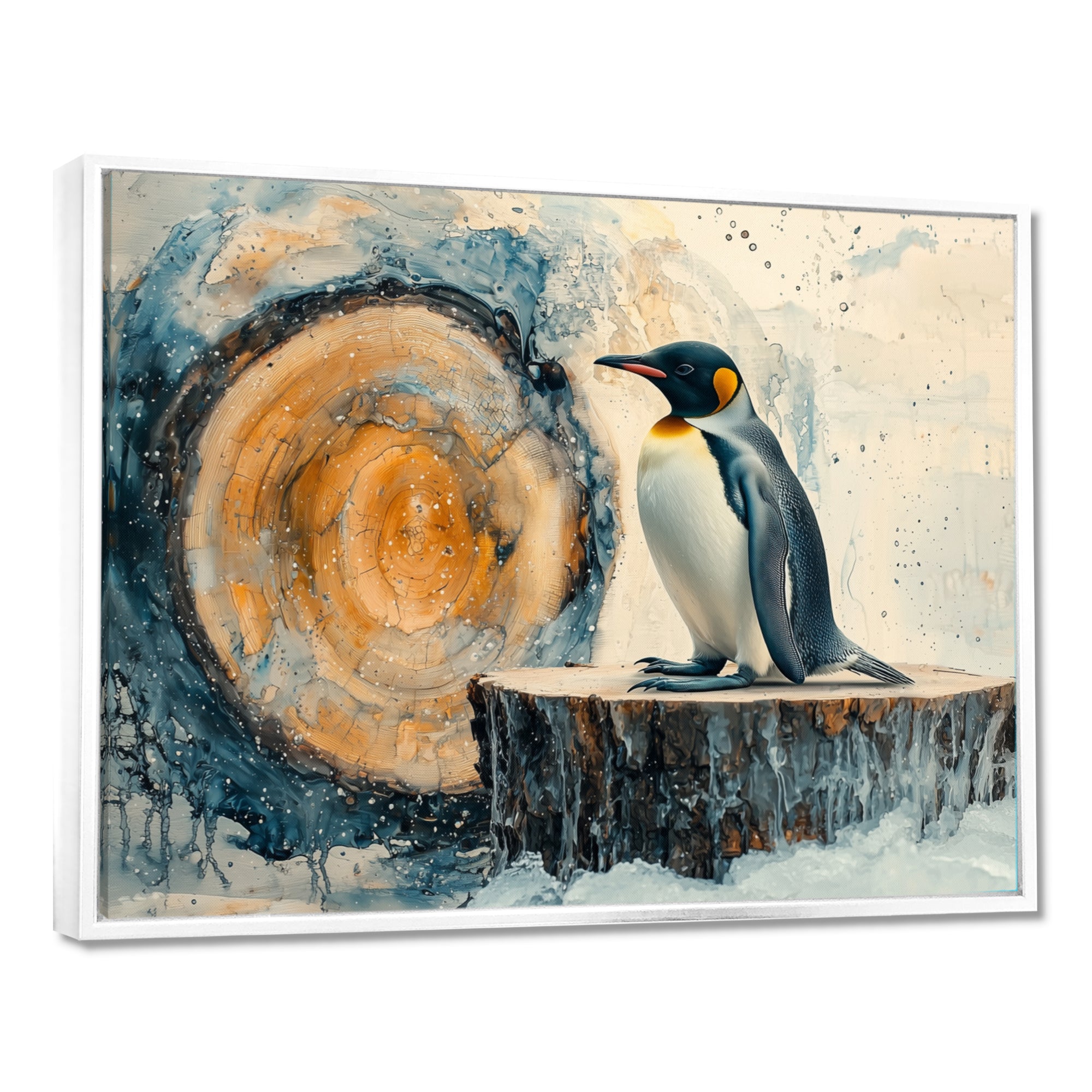 Penguin In A Winter Landscape - Penguin Framed Canvas Art