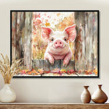 Pig Portrait At The Barn - Pig Large Canvas Wall Art