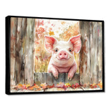 Pig Portrait At The Barn - Pig Large Canvas Wall Art