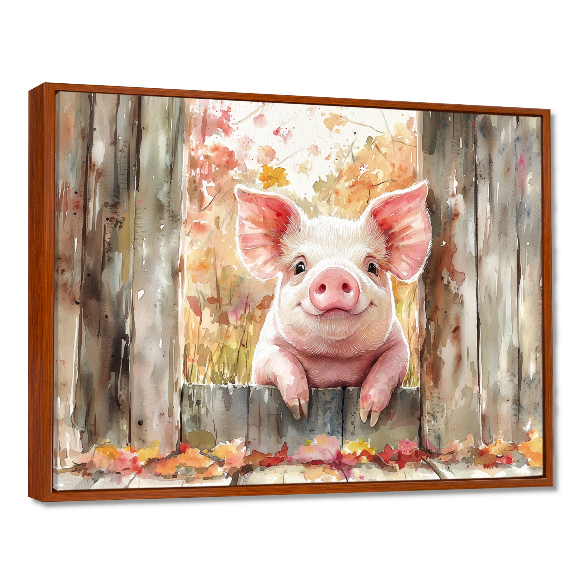 Pig Portrait At The Barn - Pig Large Canvas Wall Art