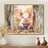 Pig Portrait At The Barn - Pig Large Canvas Wall Art
