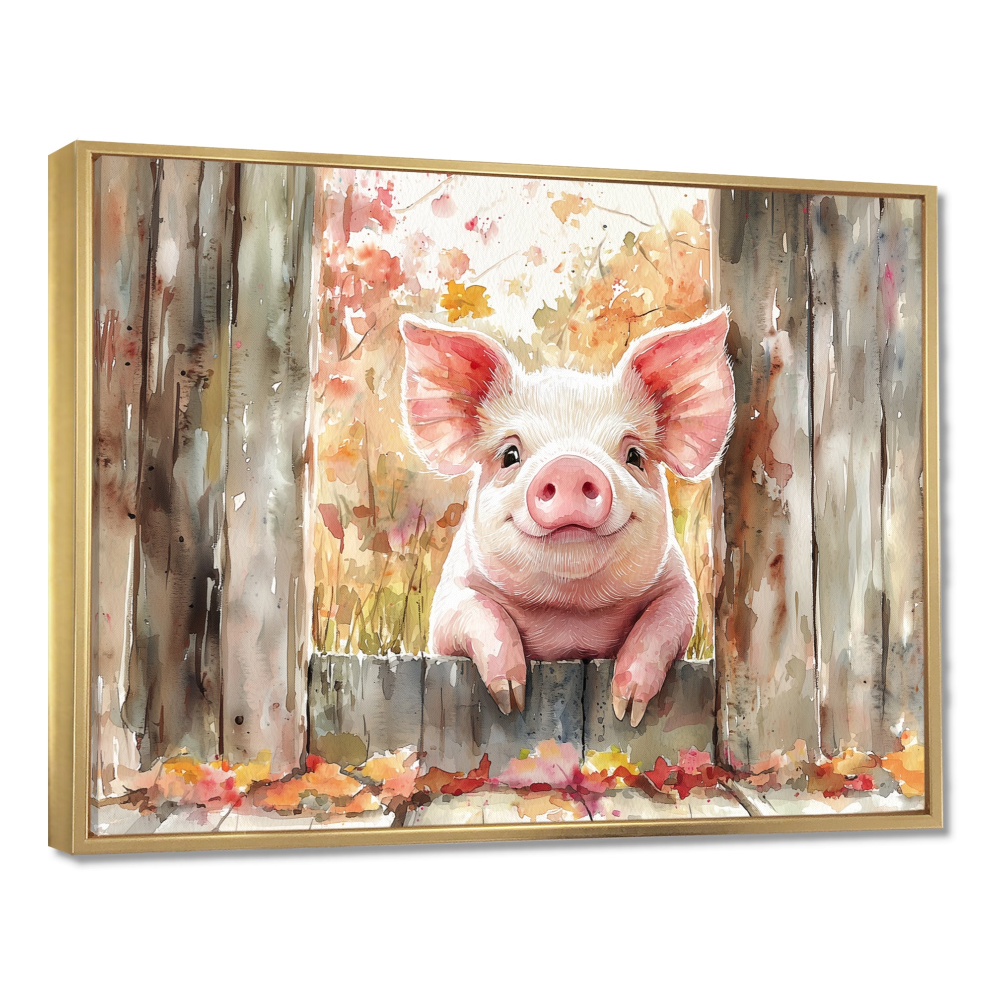 Pig Portrait At The Barn - Pig Large Canvas Wall Art