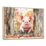 Pig Portrait At The Barn - Pig Large Canvas Wall Art