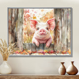 Pig Portrait At The Barn - Pig Large Canvas Wall Art