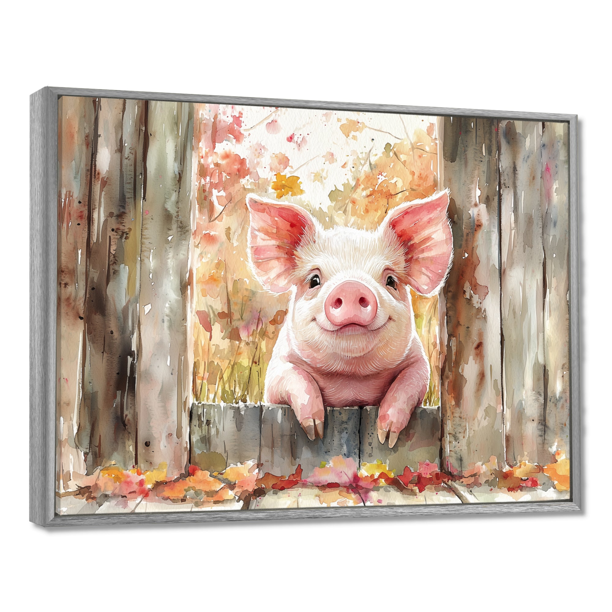 Pig Portrait At The Barn - Pig Large Canvas Wall Art