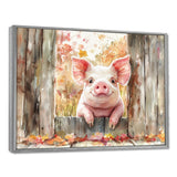Pig Portrait At The Barn - Pig Large Canvas Wall Art