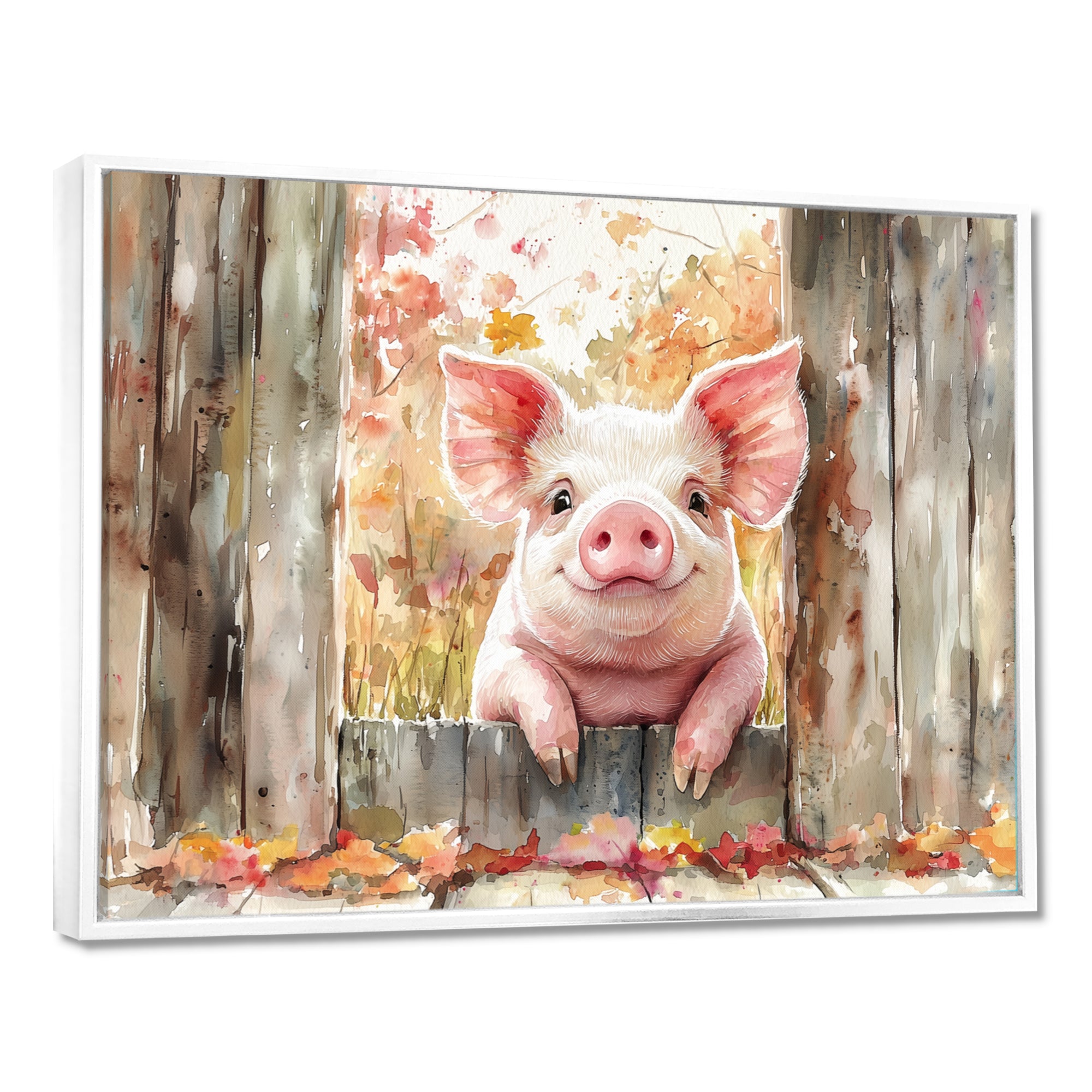 Pig Portrait At The Barn - Pig Large Canvas Wall Art