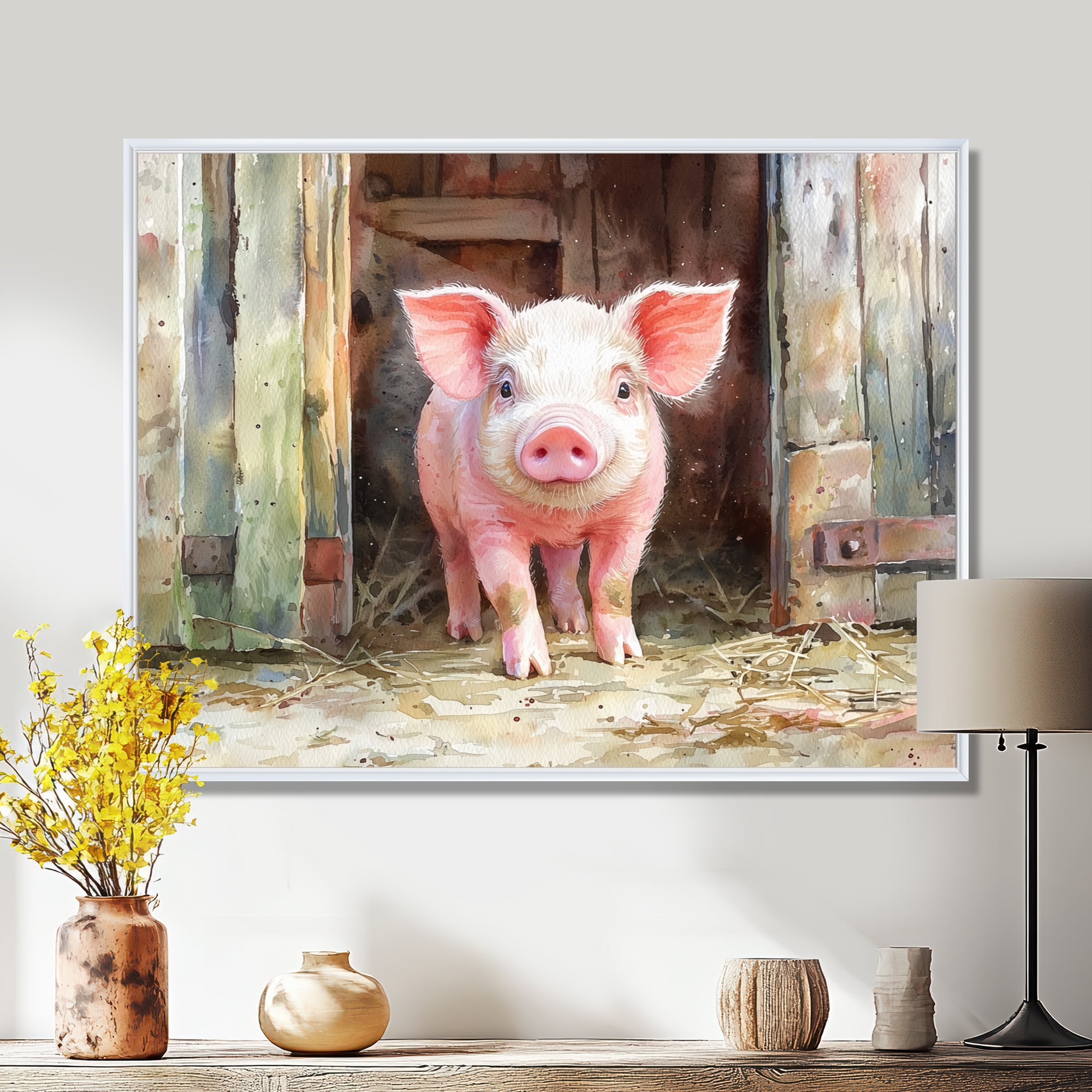 Cute Farm Pig Portrait - Pig Living Room Wall Art