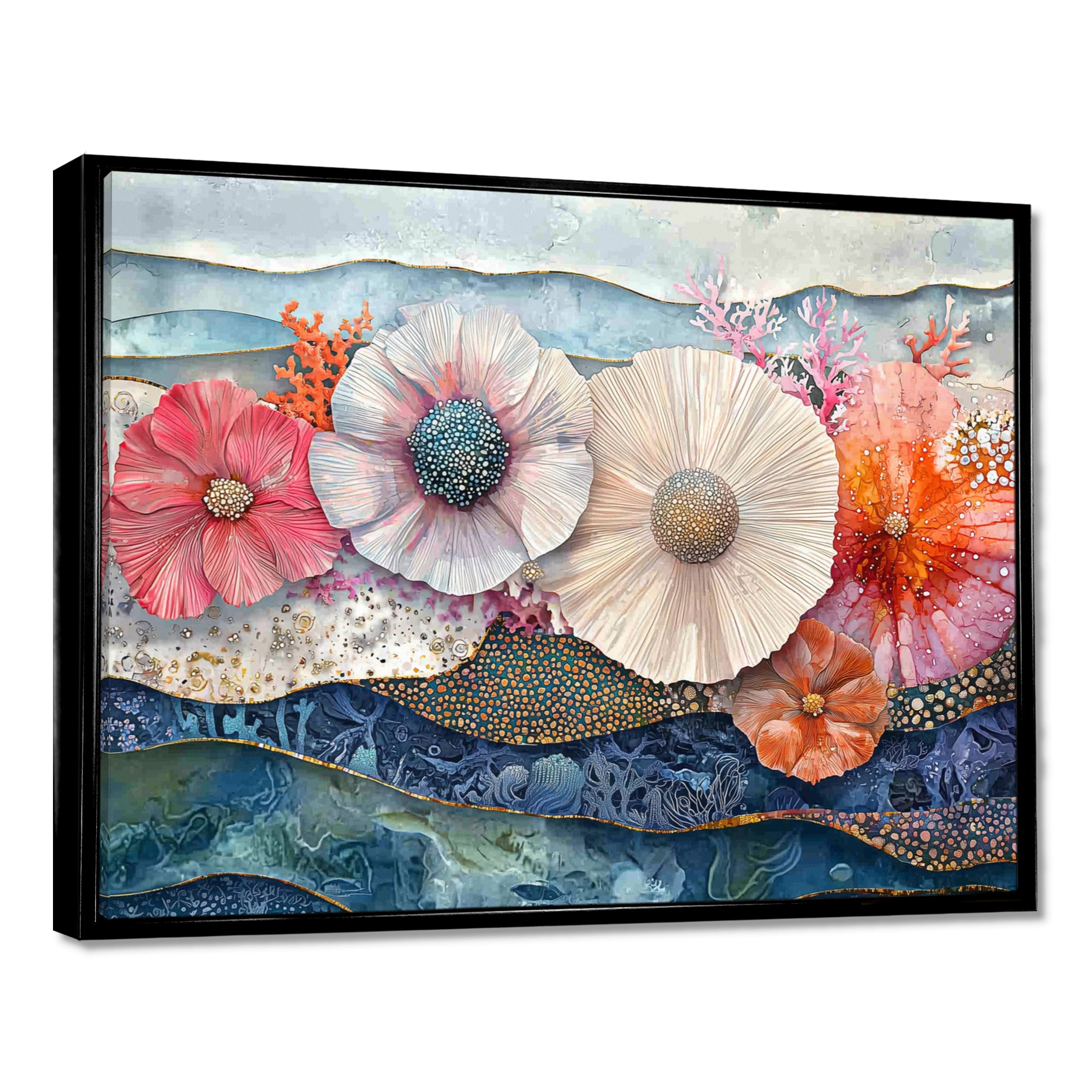 Colorful Sea Urchin And Flower Serenade - Sea Urchin Canvas Wall Art
