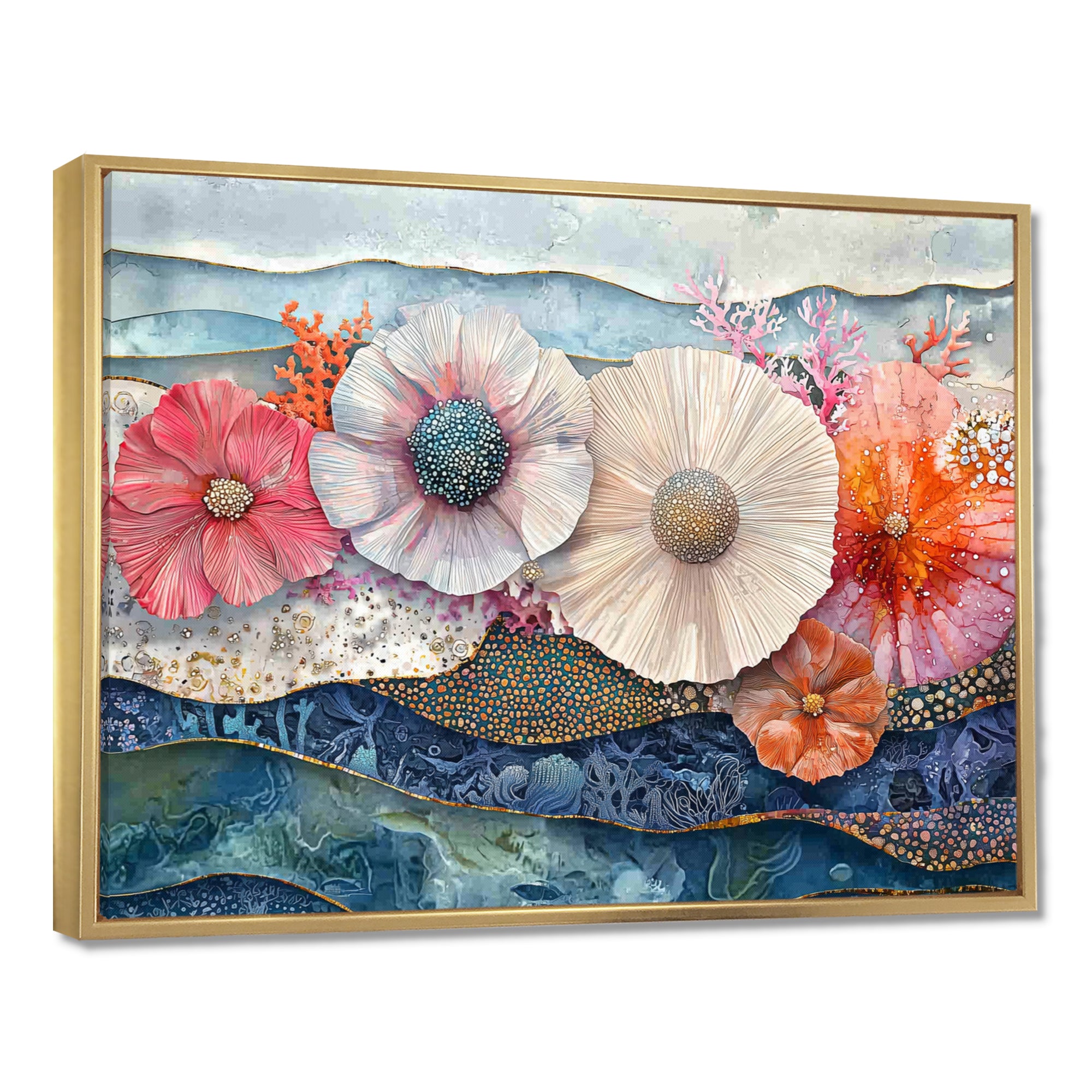 Colorful Sea Urchin And Flower Serenade - Sea Urchin Canvas Wall Art