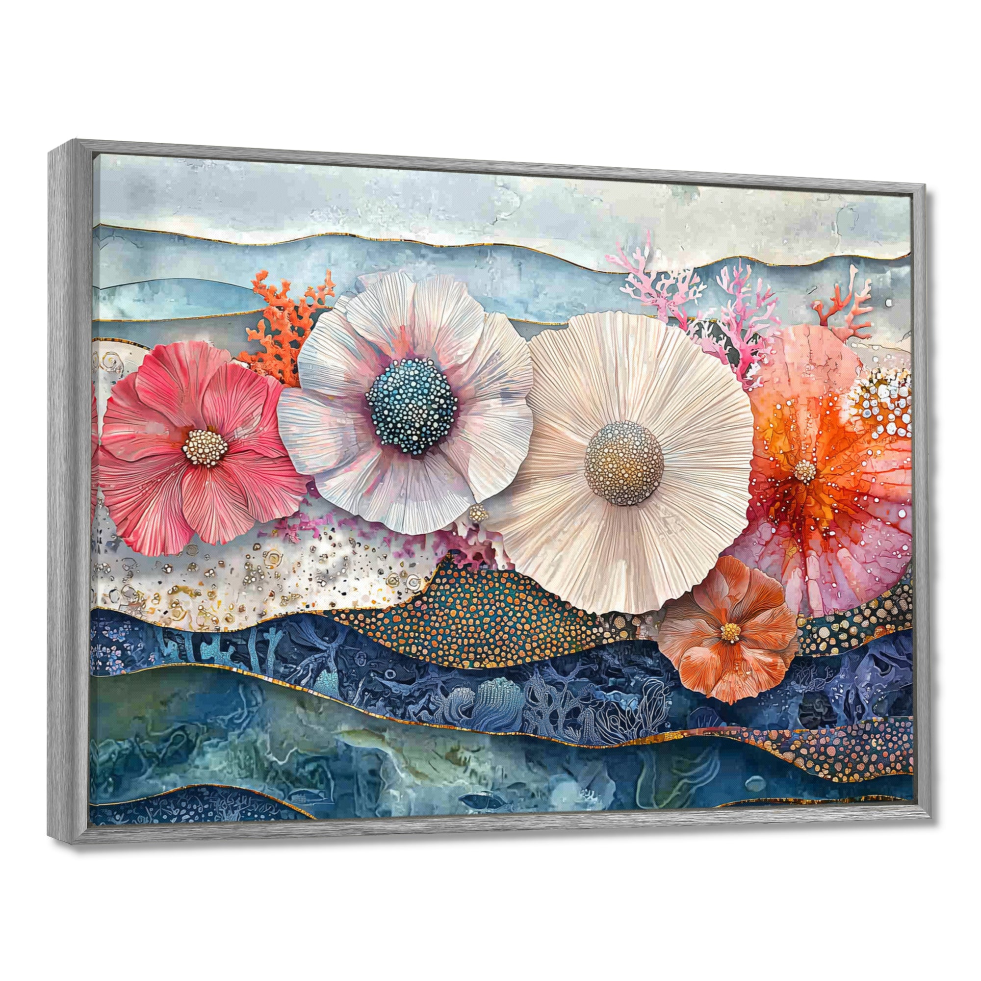 Colorful Sea Urchin And Flower Serenade - Sea Urchin Canvas Wall Art
