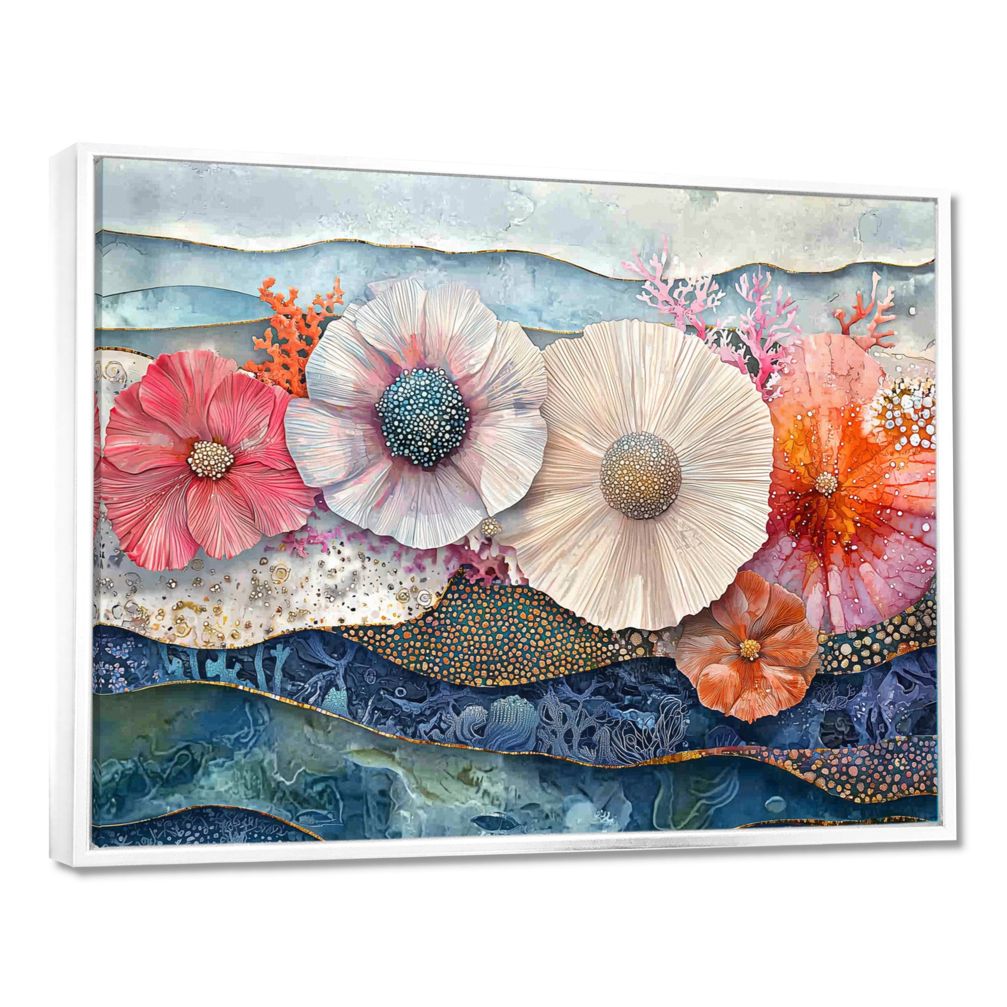 Colorful Sea Urchin And Flower Serenade - Sea Urchin Canvas Wall Art
