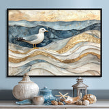 Modern Marble Seagull On Beach - Seagull Framed Canvas Art