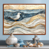 Modern Marble Seagull On Beach - Seagull Framed Canvas Art