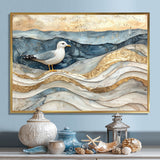 Modern Marble Seagull On Beach - Seagull Framed Canvas Art