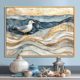 Modern Marble Seagull On Beach - Seagull Framed Canvas Art