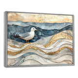 Modern Marble Seagull On Beach - Seagull Framed Canvas Art