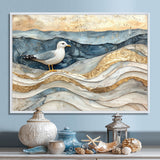Modern Marble Seagull On Beach - Seagull Framed Canvas Art