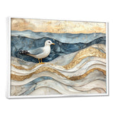 Modern Marble Seagull On Beach - Seagull Framed Canvas Art