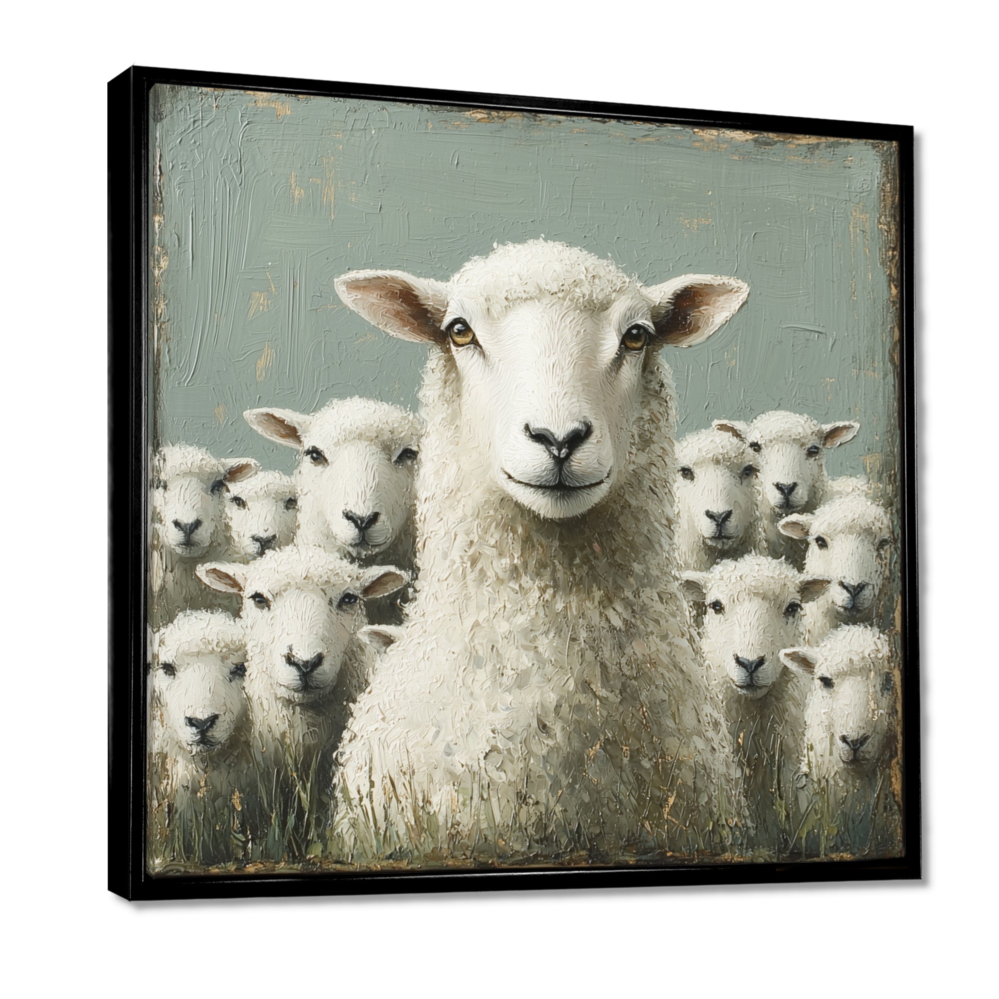 Minimalism Ewes Gaze Of Sheep Family Portrait - Sheep Canvas Wall Art