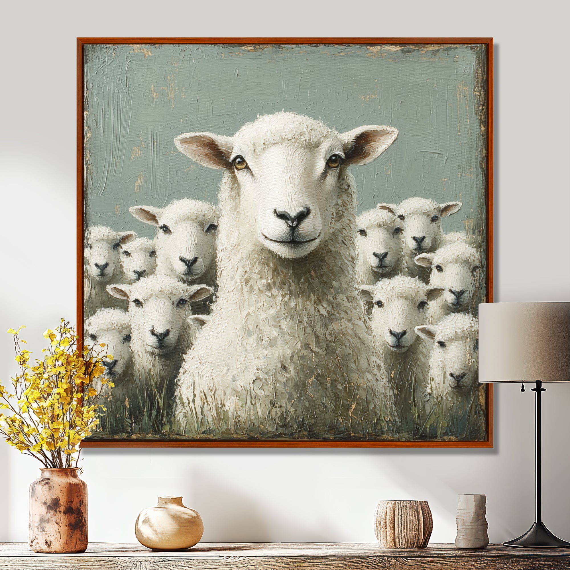 Minimalism Ewes Gaze Of Sheep Family Portrait - Sheep Canvas Wall Art