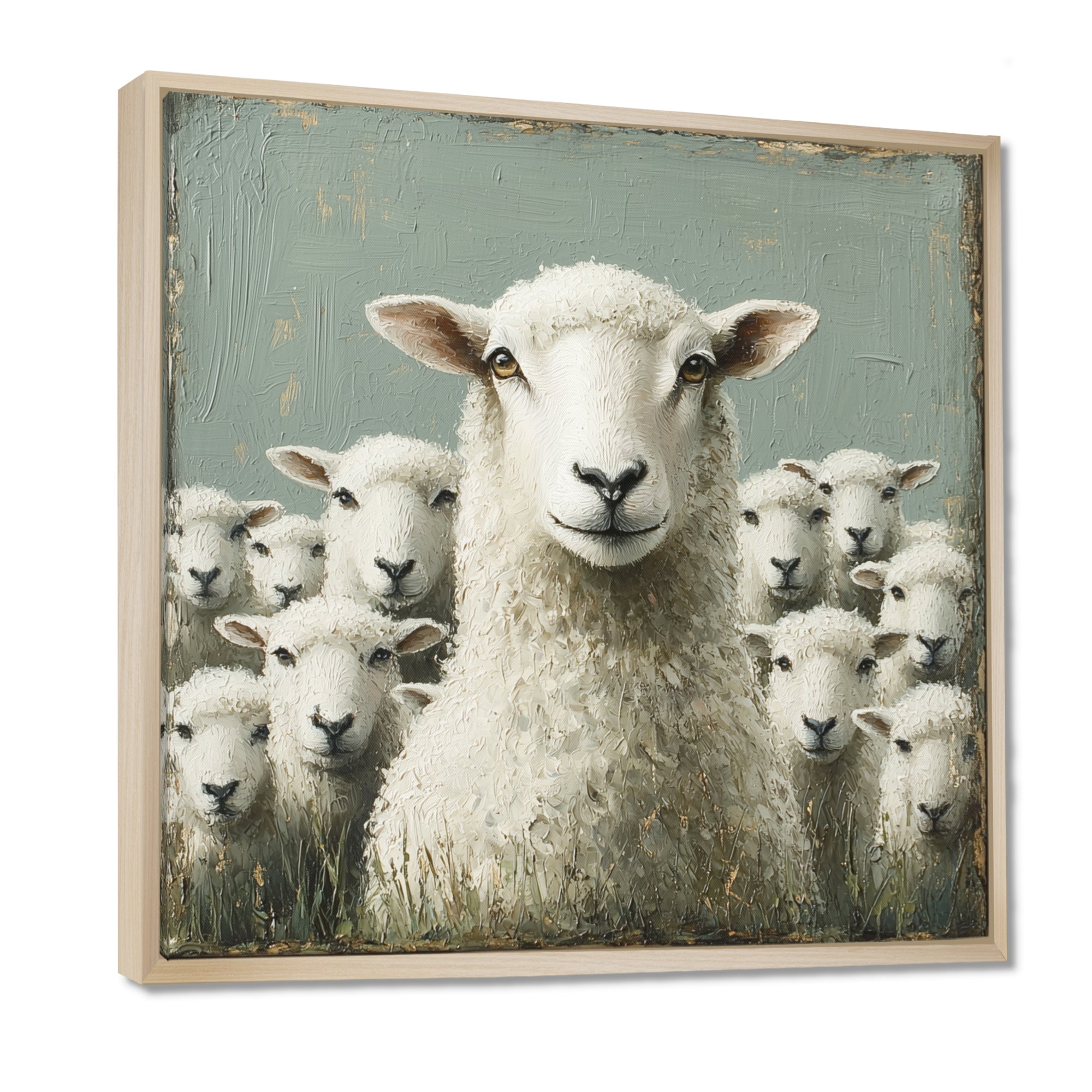 Minimalism Ewes Gaze Of Sheep Family Portrait - Sheep Canvas Wall Art
