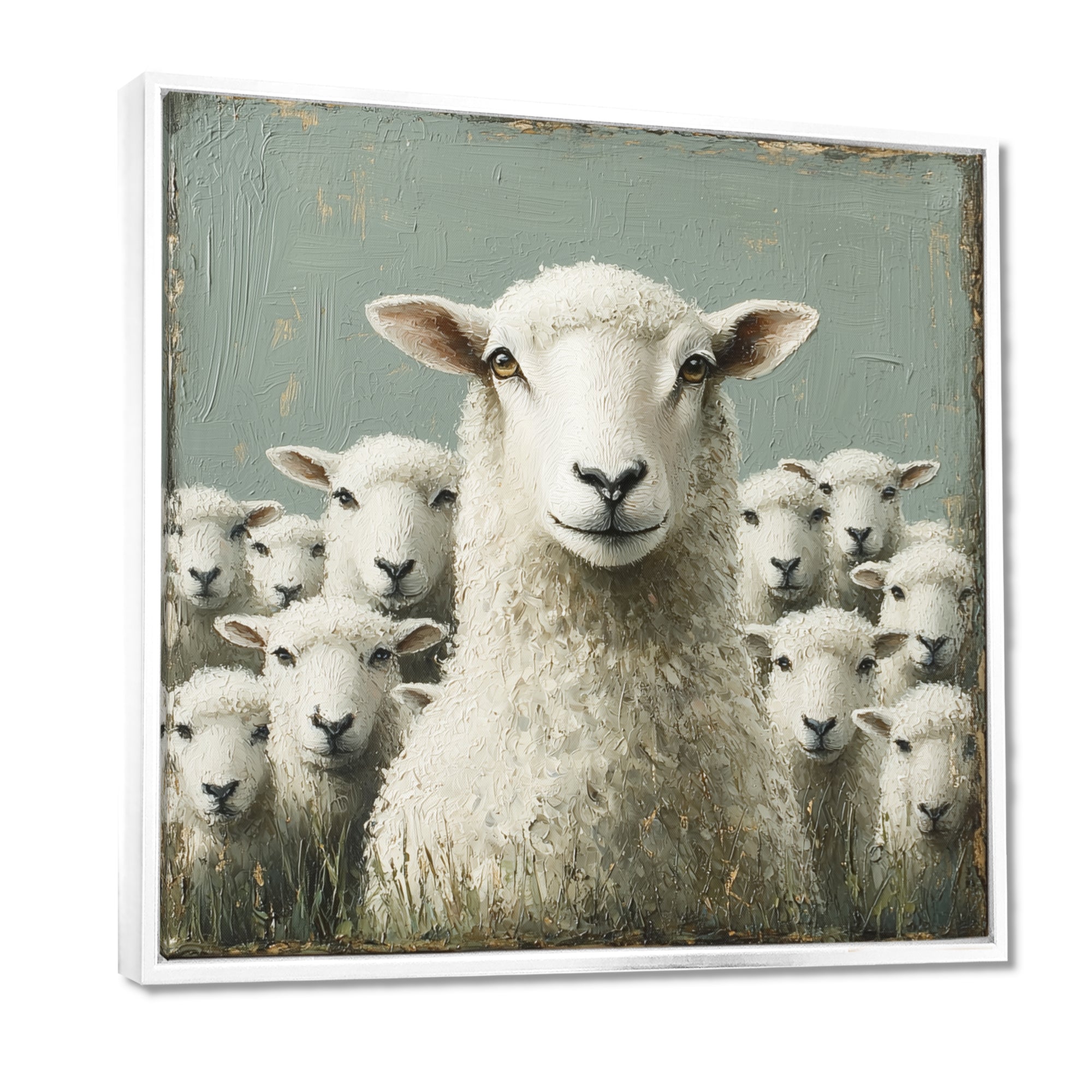 Minimalism Ewes Gaze Of Sheep Family Portrait - Sheep Canvas Wall Art