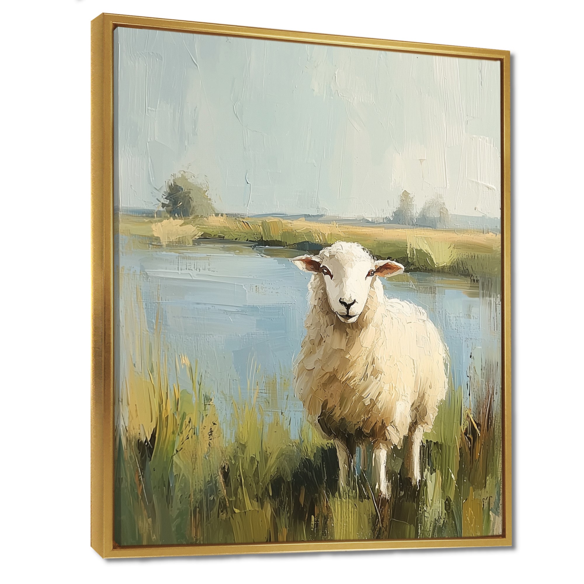 Sheep By The Pond With Gentle Breeze - Sheep Wall Art Prints