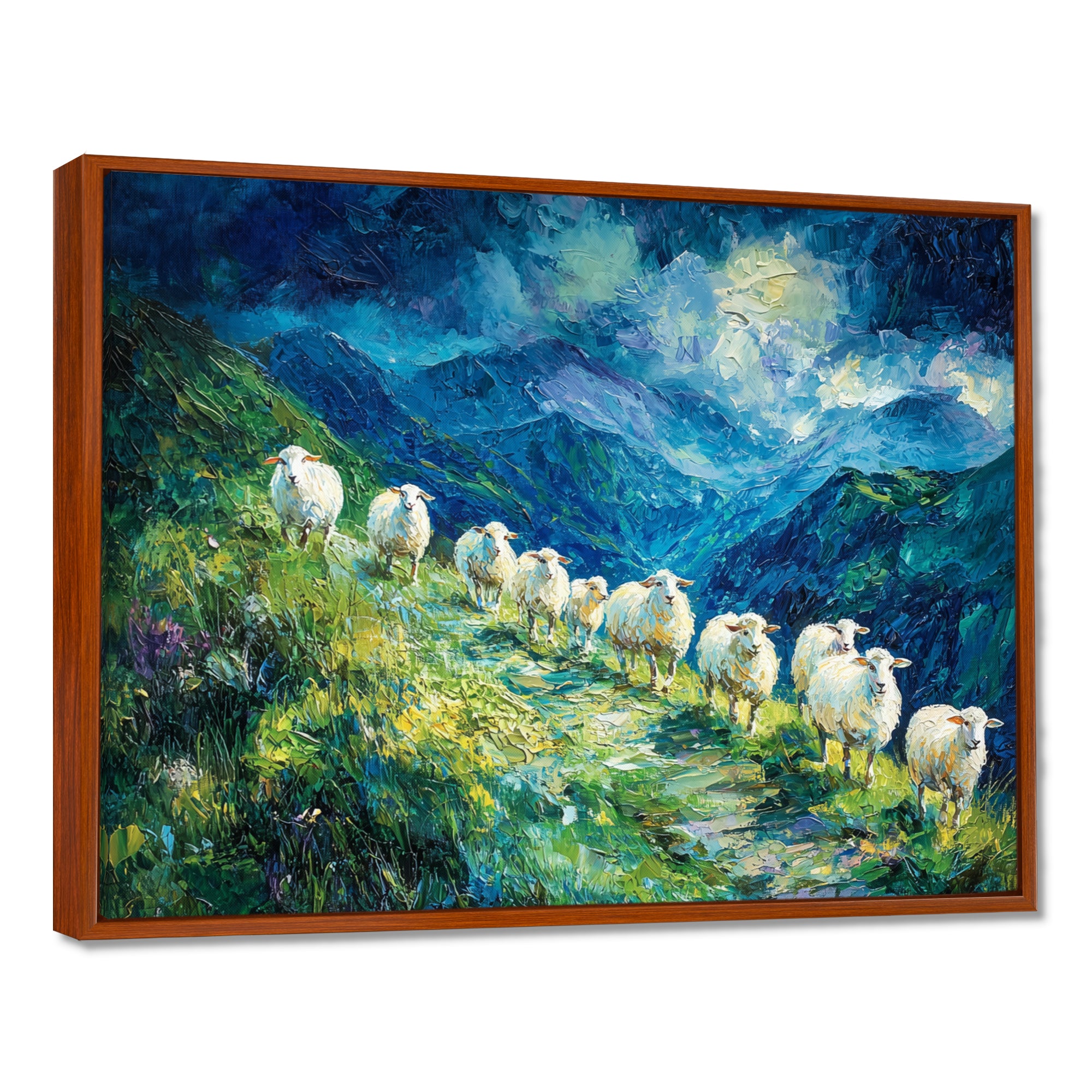 Mountain Path Of Sheep Family - White Sheep Wall Art