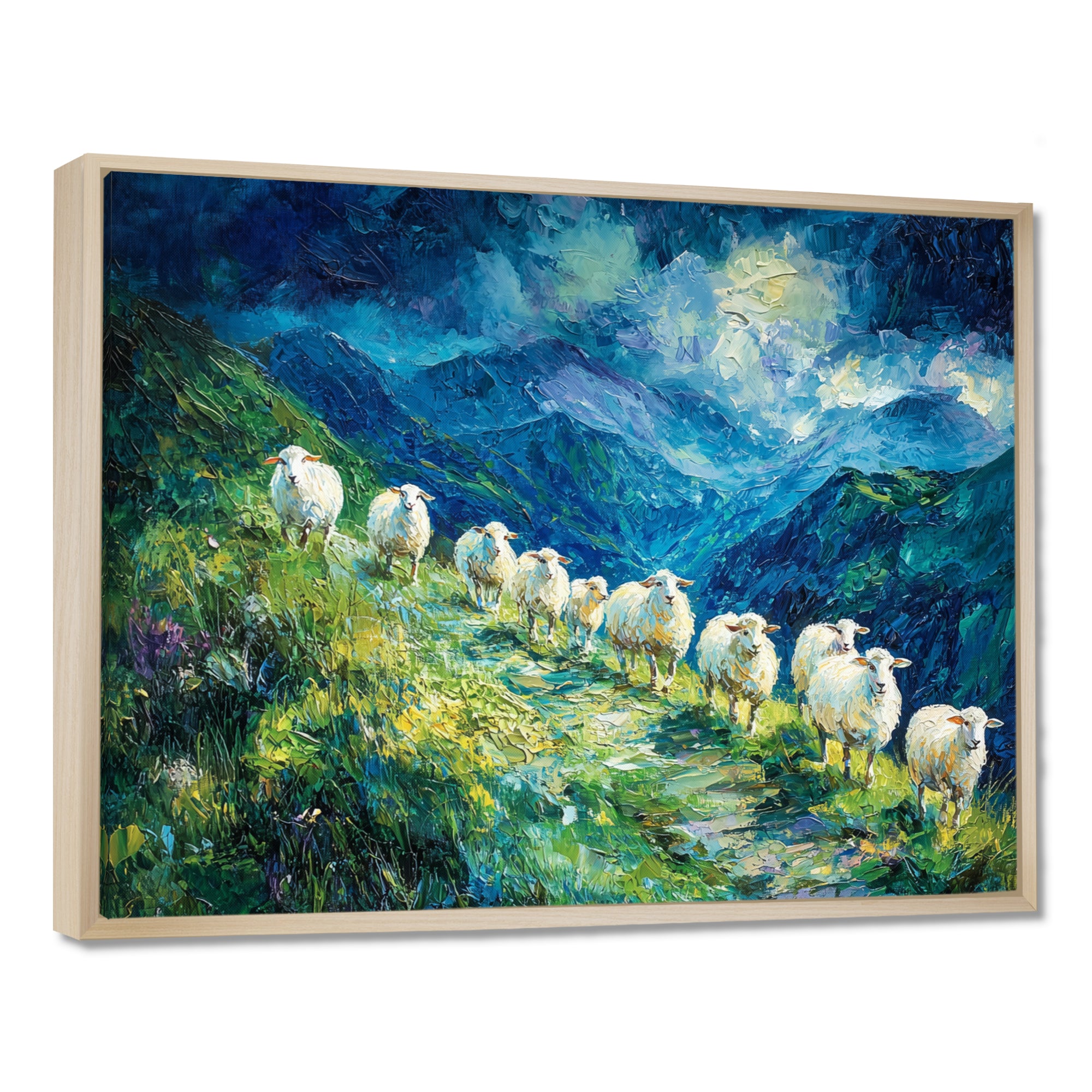Mountain Path Of Sheep Family - White Sheep Wall Art