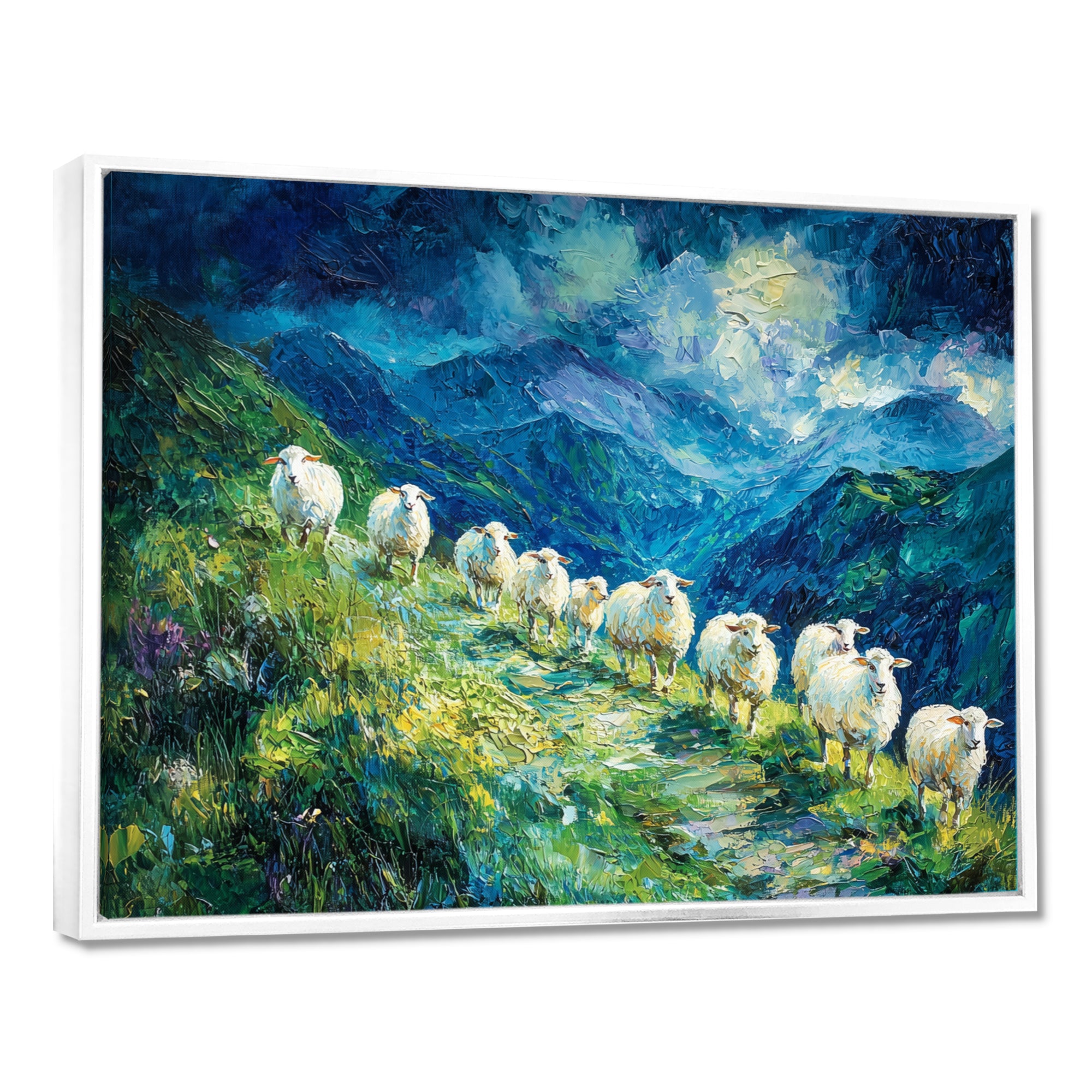 Mountain Path Of Sheep Family - White Sheep Wall Art