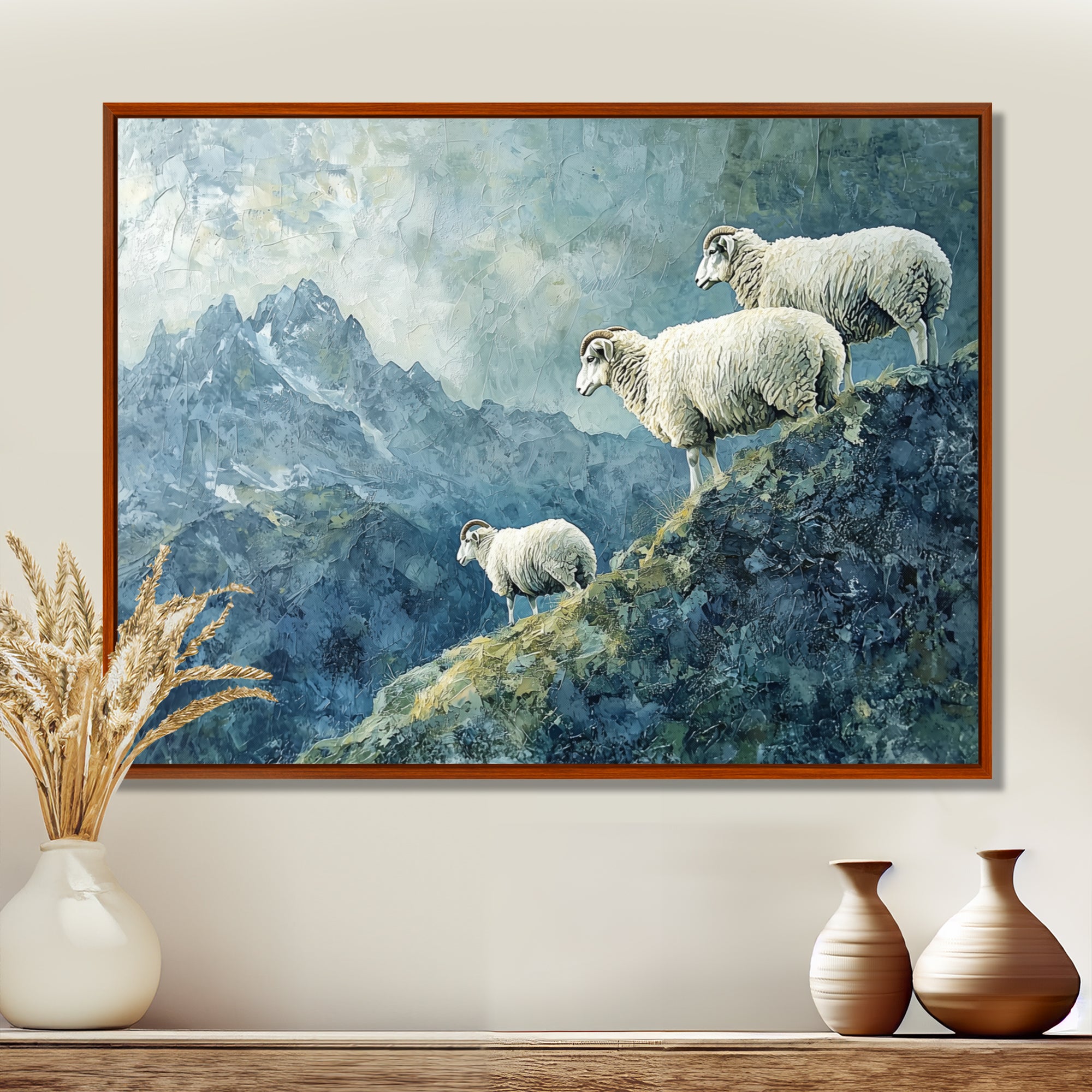Mountain Retreat Of Sheep - Blue Sheep Wall Art