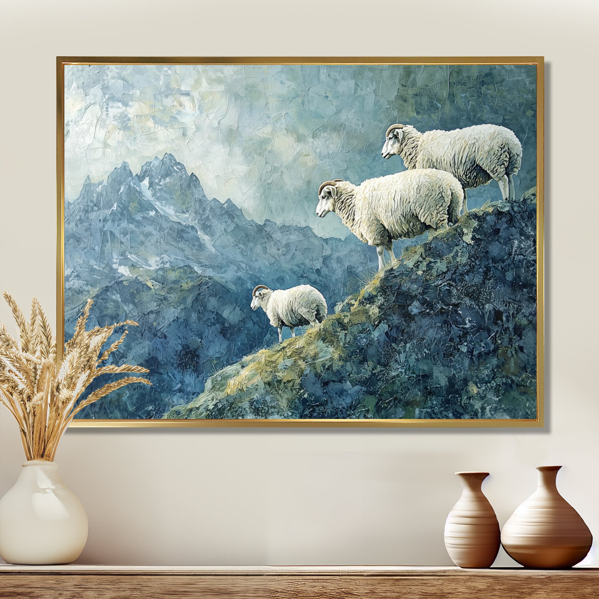Mountain Retreat Of Sheep - Blue Sheep Wall Art